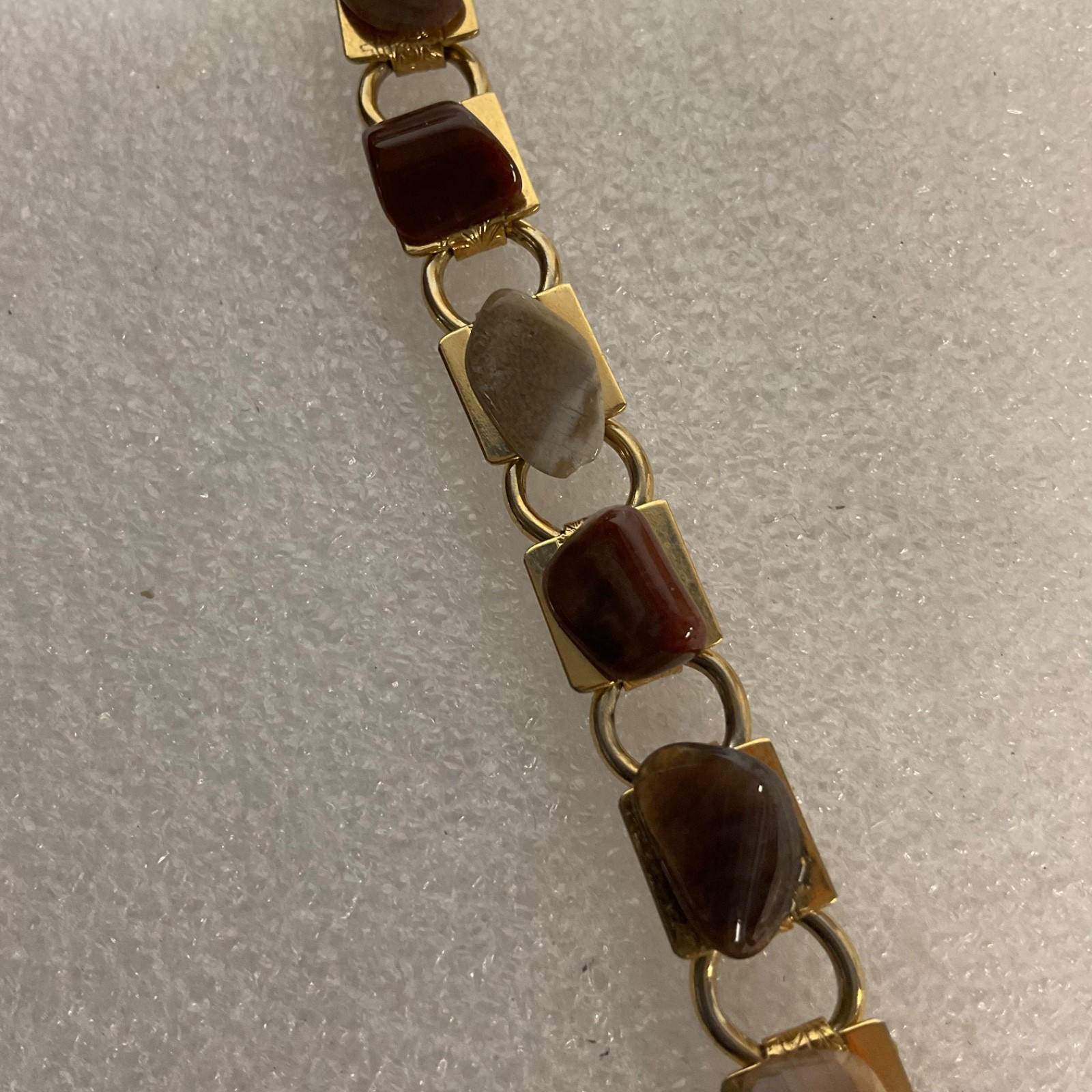 Vintage Gold Tone Bracelet 7" with Polished Agate Gemstone Links 15g Retro Jewel - Image 3
