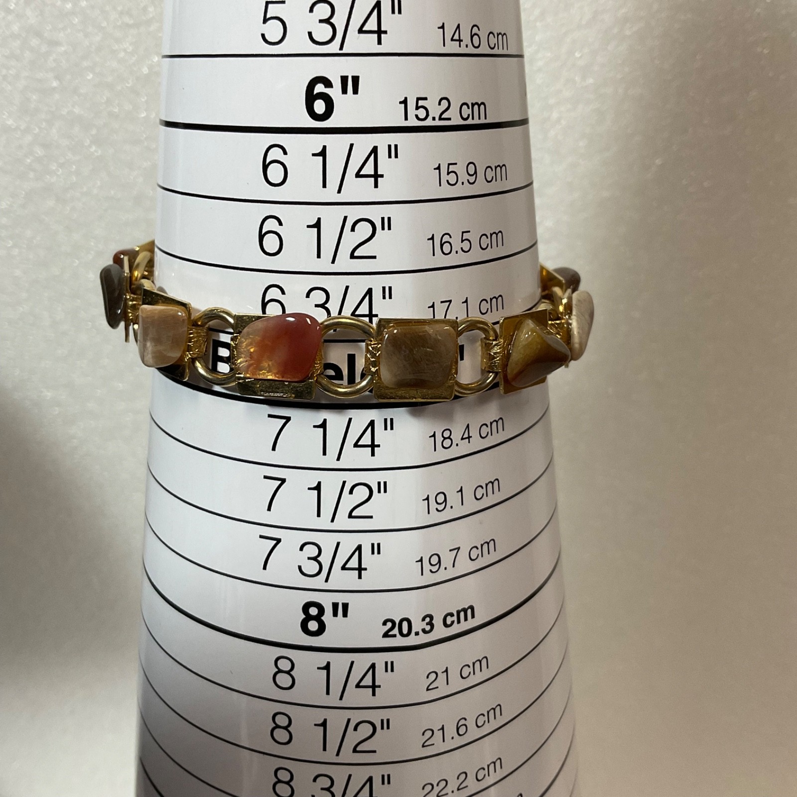 Vintage Gold Tone Bracelet 7" with Polished Agate Gemstone Links 15g Retro Jewel - Image 10