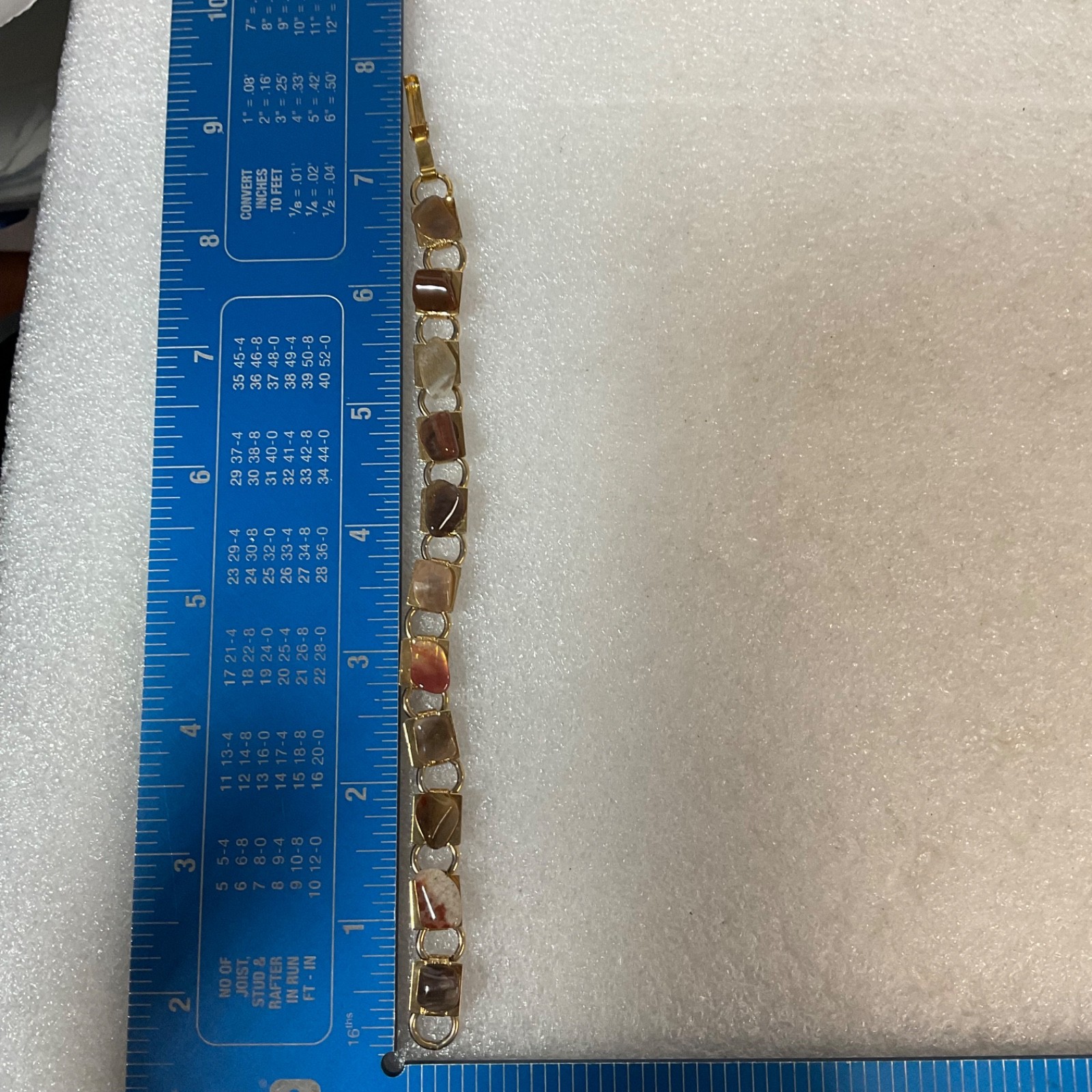Vintage Gold Tone Bracelet 7" with Polished Agate Gemstone Links 15g Retro Jewel - Image 9