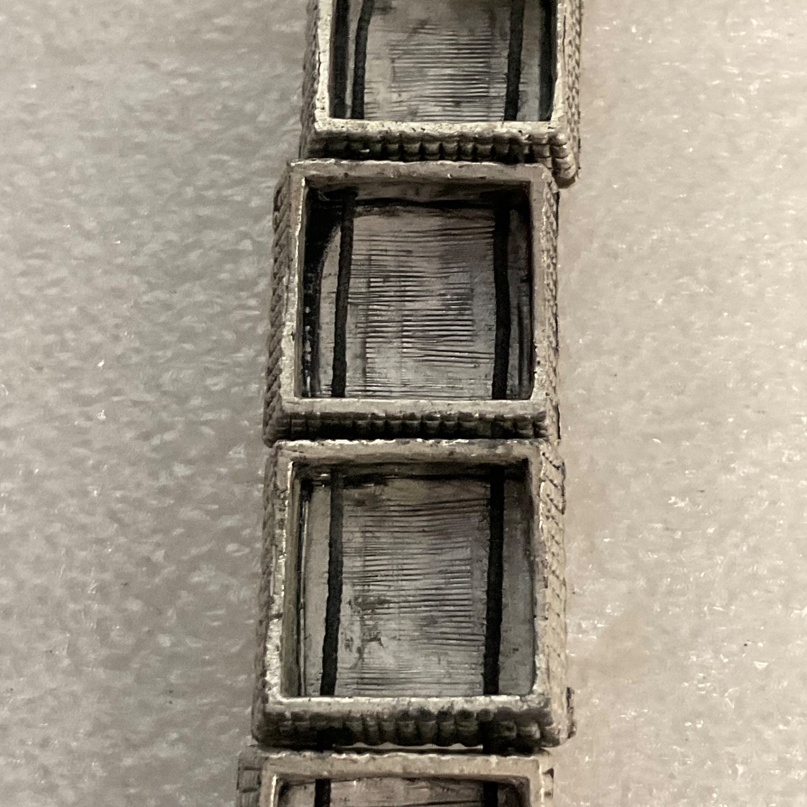 Vintage Style Boho Panel Bracelet Inlaid Stones Etched Metal 8” Adjustable - Image 12