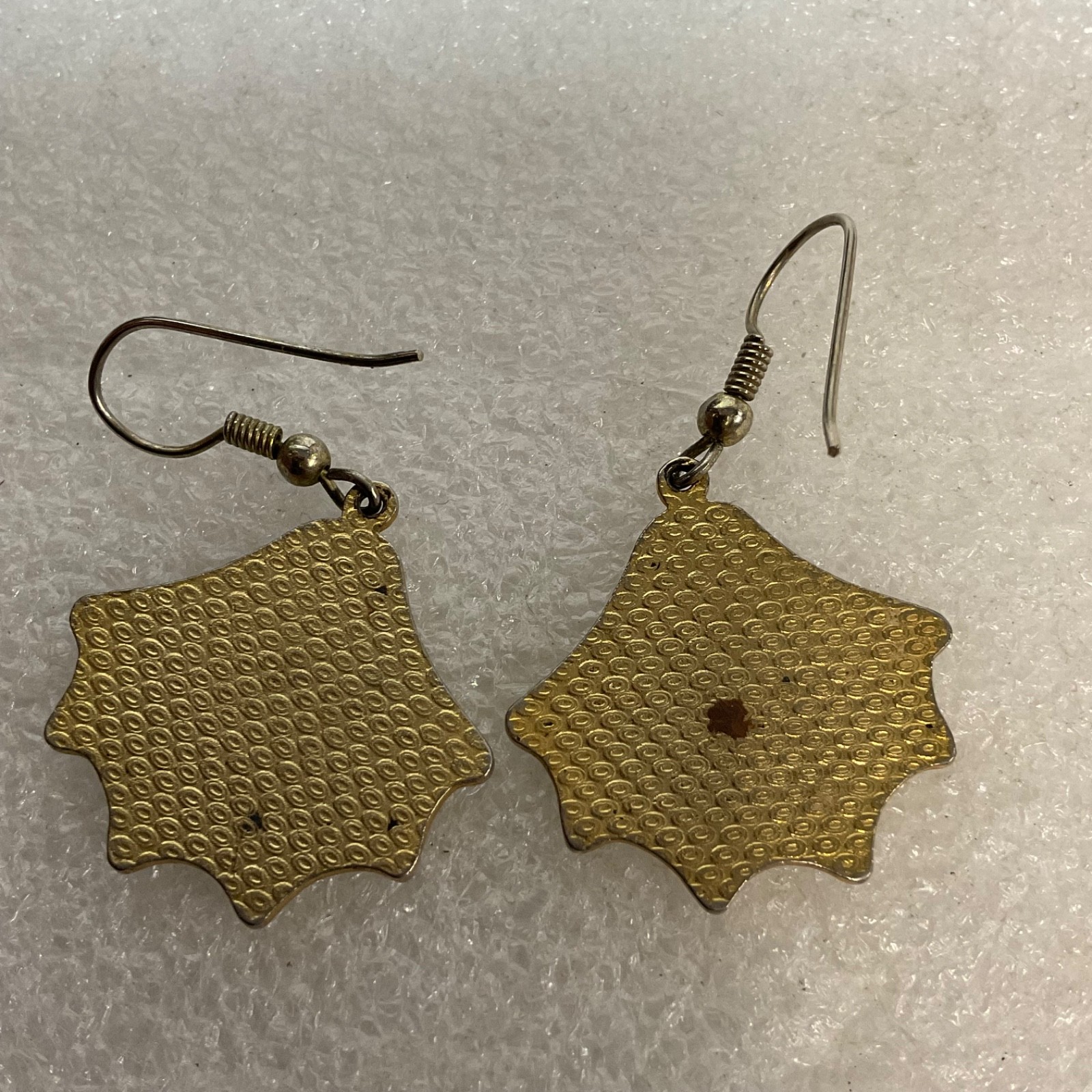 Vintage Web Gold Tone Cloisonné Earrings Black White Enamel Fan Shape Dangle - Image 9