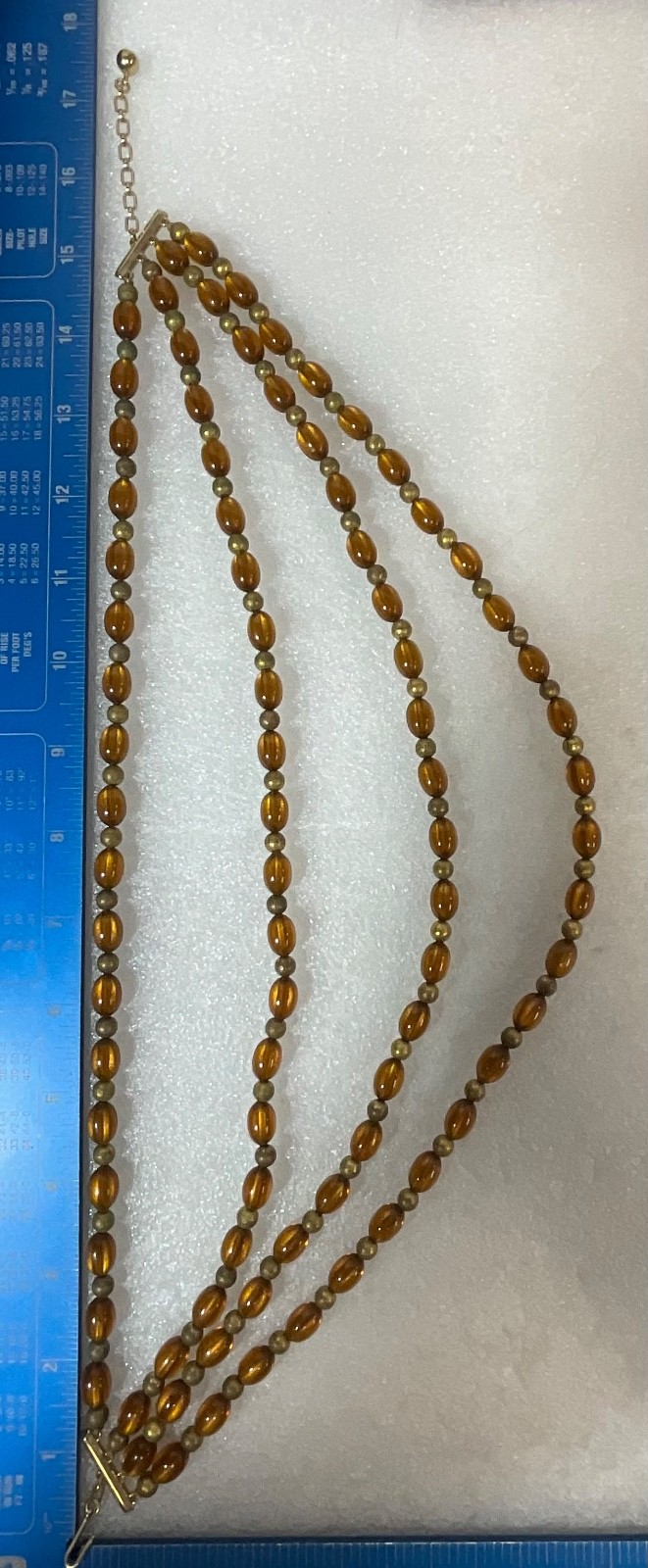 Vintage Multi Strand Amber Lucite Bead Necklace Gold Tone Adjustable Hook Clasp - Image 6