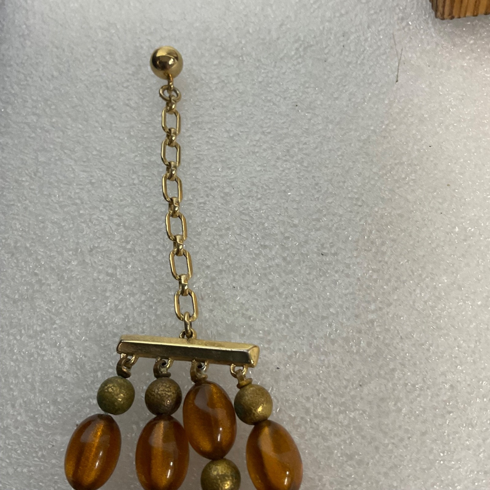 Vintage Multi Strand Amber Lucite Bead Necklace Gold Tone Adjustable Hook Clasp - Image 7