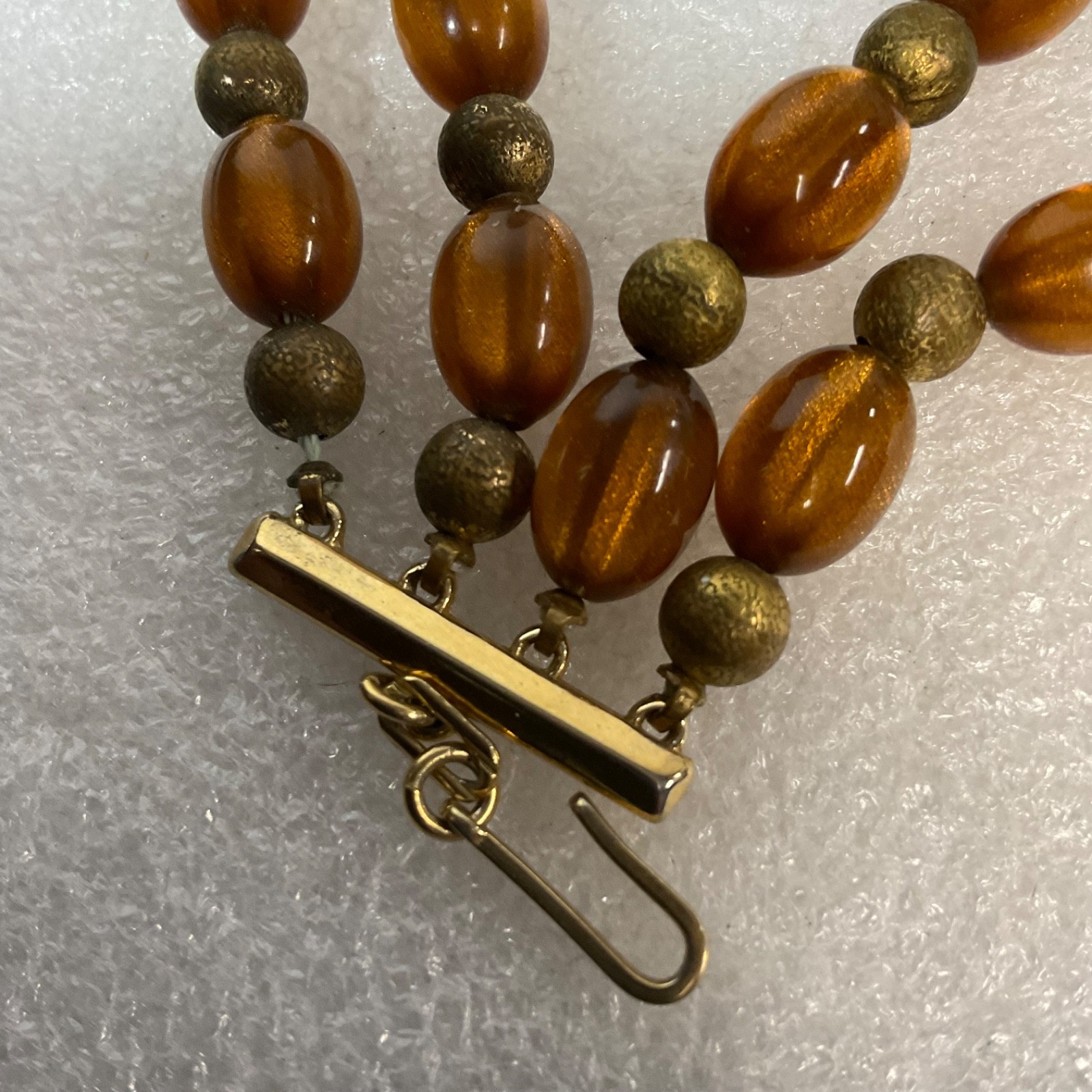 Vintage Multi Strand Amber Lucite Bead Necklace Gold Tone Adjustable Hook Clasp - Image 8