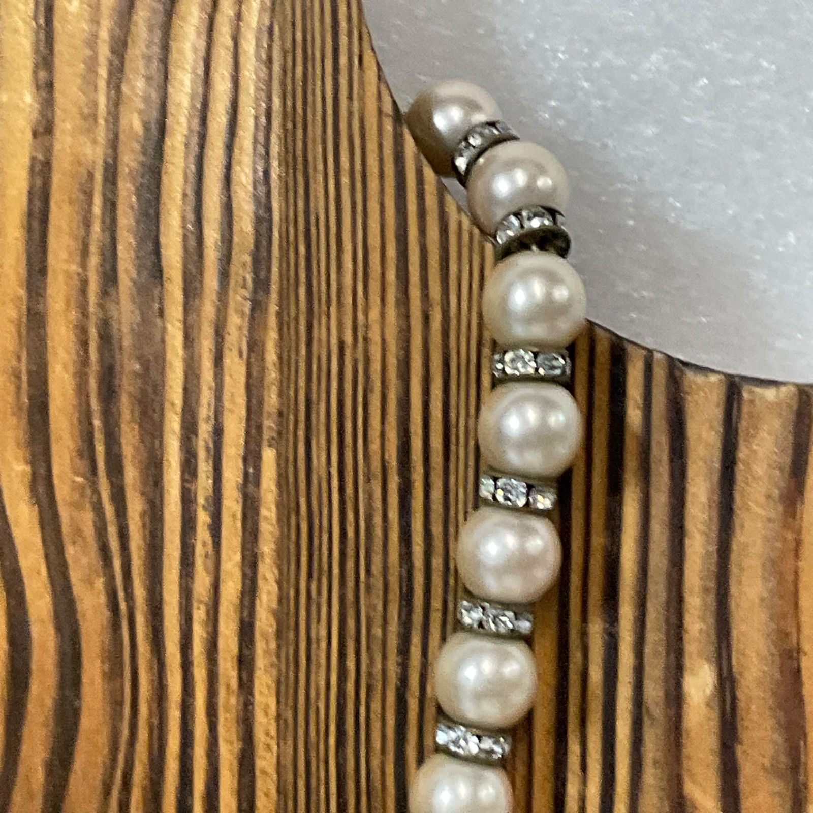 Vintage Faux Pearl Necklace 15" Rhinestone Spacer Beads Silver Tone Choker - Image 10