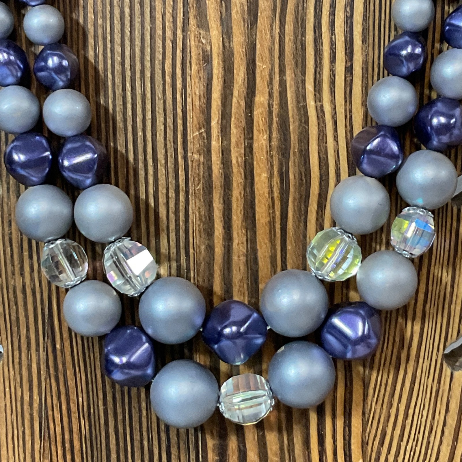 Vintage Japan 34" Double Strand Beaded Necklace Gray Purple Aurora Borealis Bead - Image 2