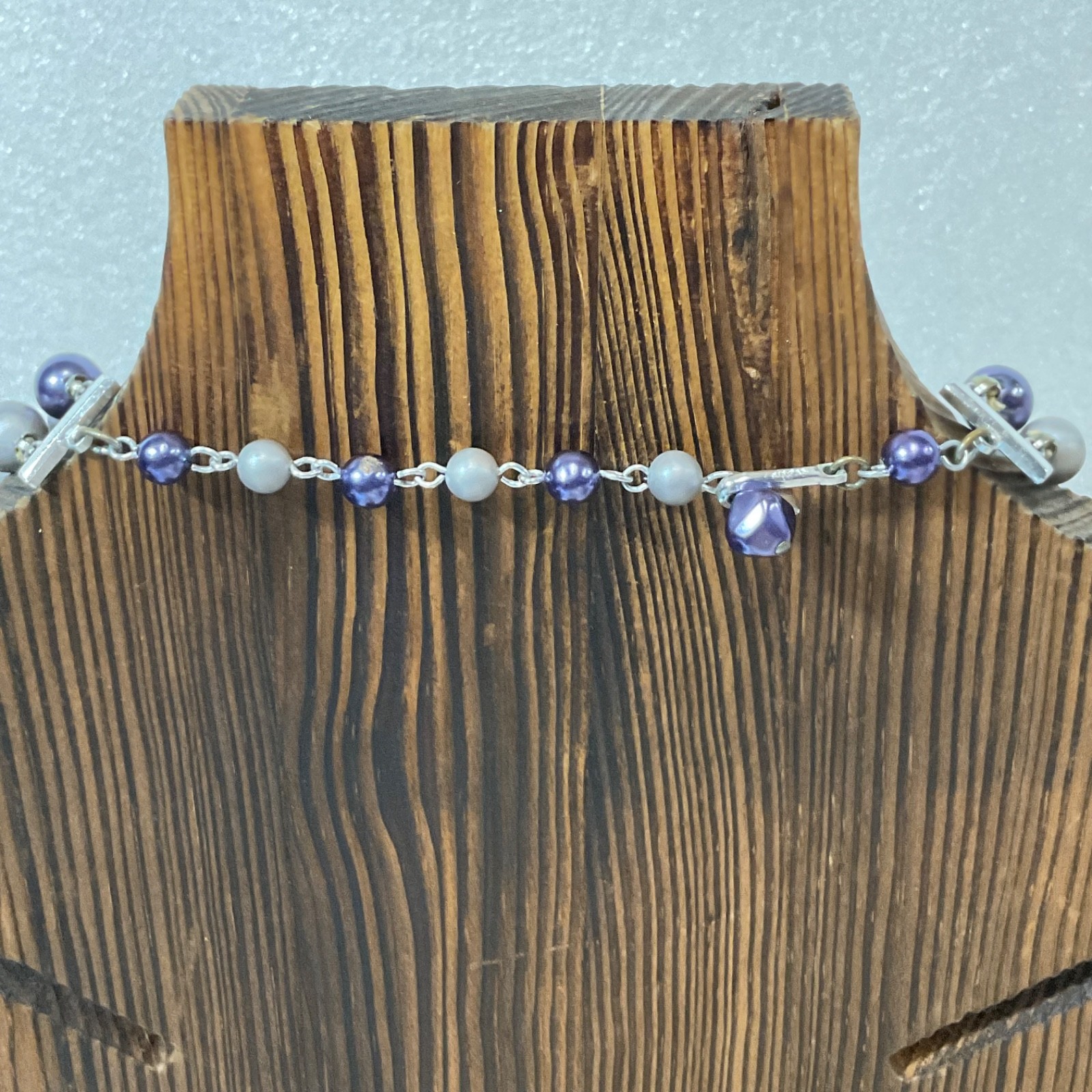 Vintage Japan 34" Double Strand Beaded Necklace Gray Purple Aurora Borealis Bead - Image 5