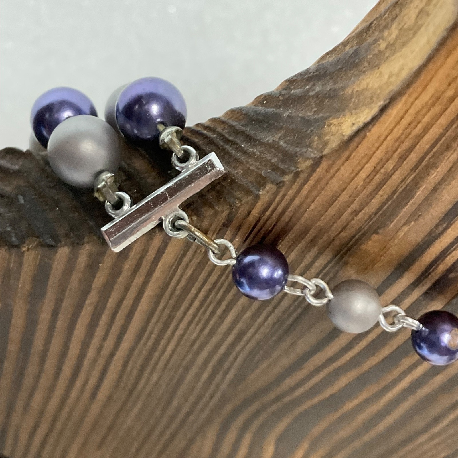 Vintage Japan 34" Double Strand Beaded Necklace Gray Purple Aurora Borealis Bead - Image 7