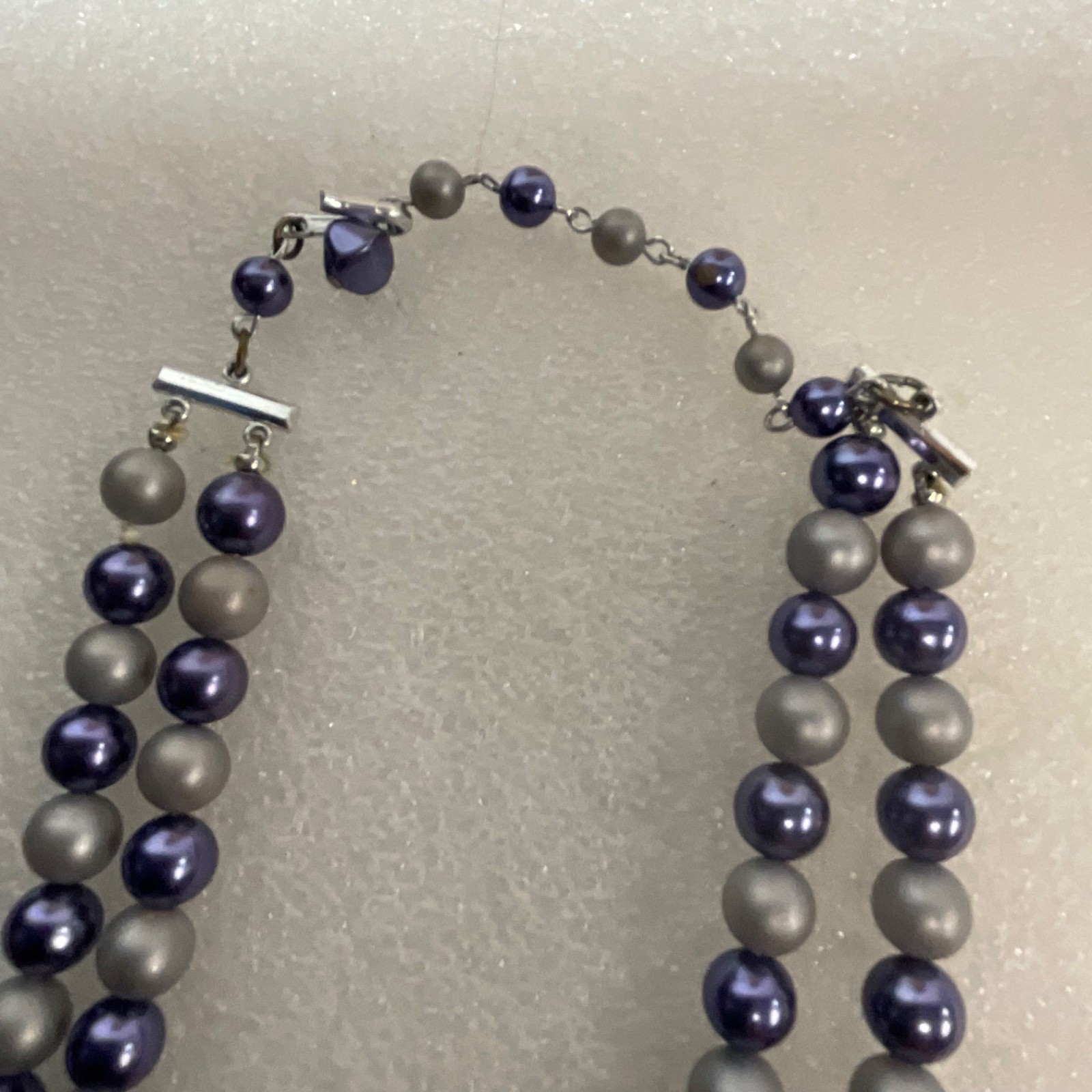 Vintage Japan 34" Double Strand Beaded Necklace Gray Purple Aurora Borealis Bead - Image 10