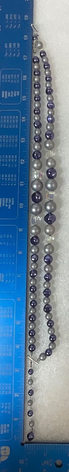 Vintage Japan 34" Double Strand Beaded Necklace Gray Purple Aurora Borealis Bead - Image 15