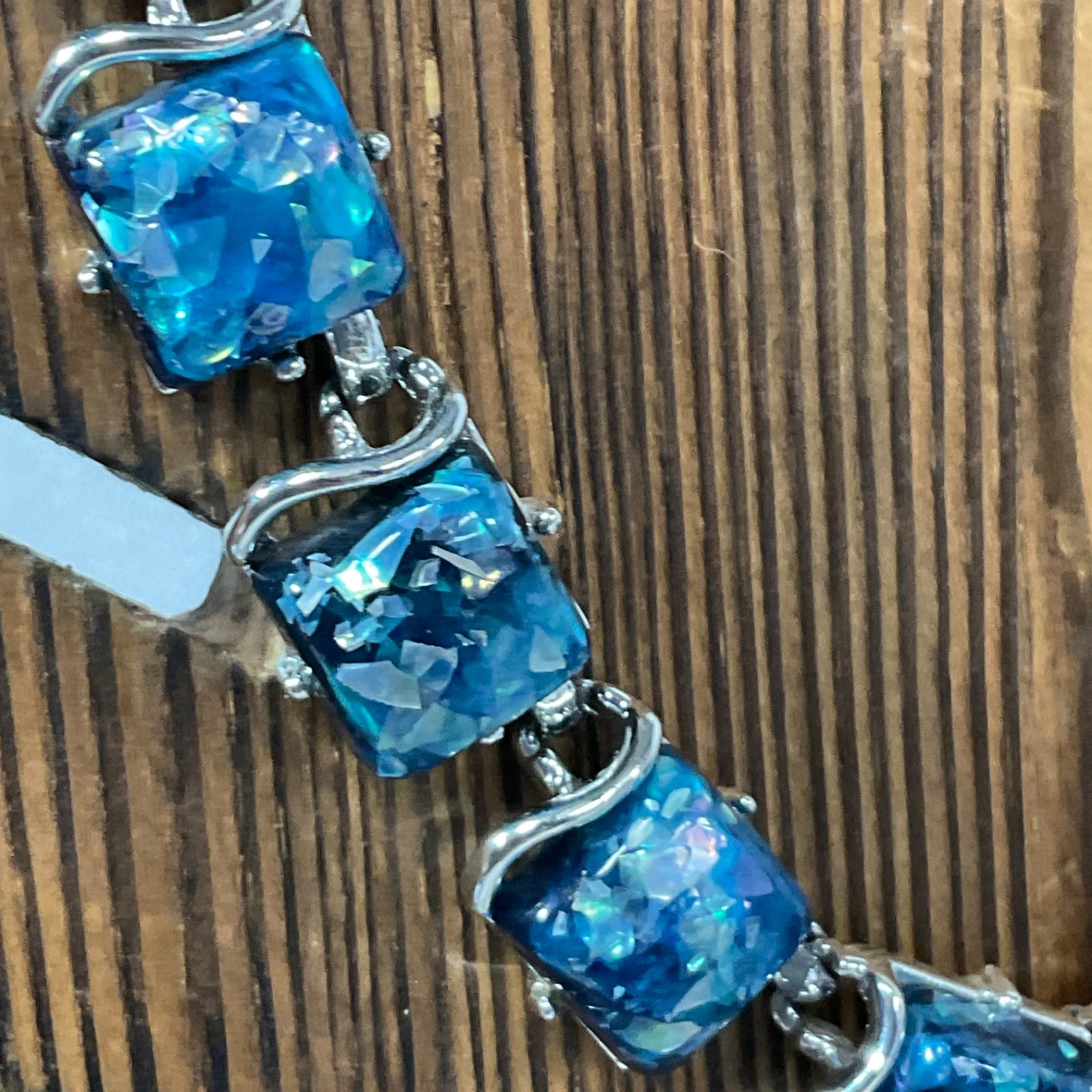 Vintage Coro Blue Confetti Lucite Rhinestone 15" Necklace Silver Tone Signed - Image 5