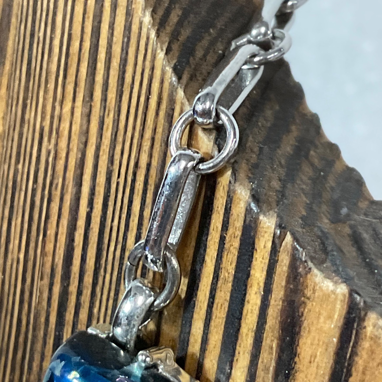 Vintage Coro Blue Confetti Lucite Rhinestone 15" Necklace Silver Tone Signed - Image 9