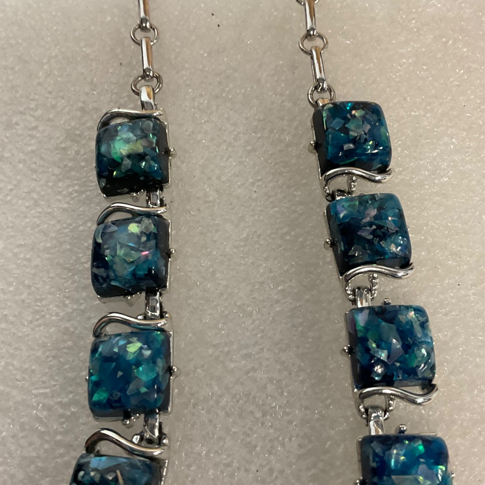 Vintage Coro Blue Confetti Lucite Rhinestone 15" Necklace Silver Tone Signed - Image 12