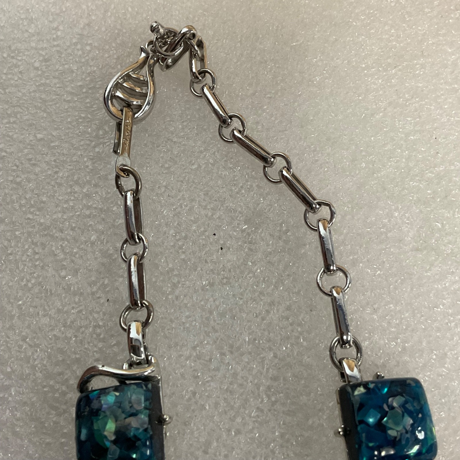 Vintage Coro Blue Confetti Lucite Rhinestone 15" Necklace Silver Tone Signed - Image 13