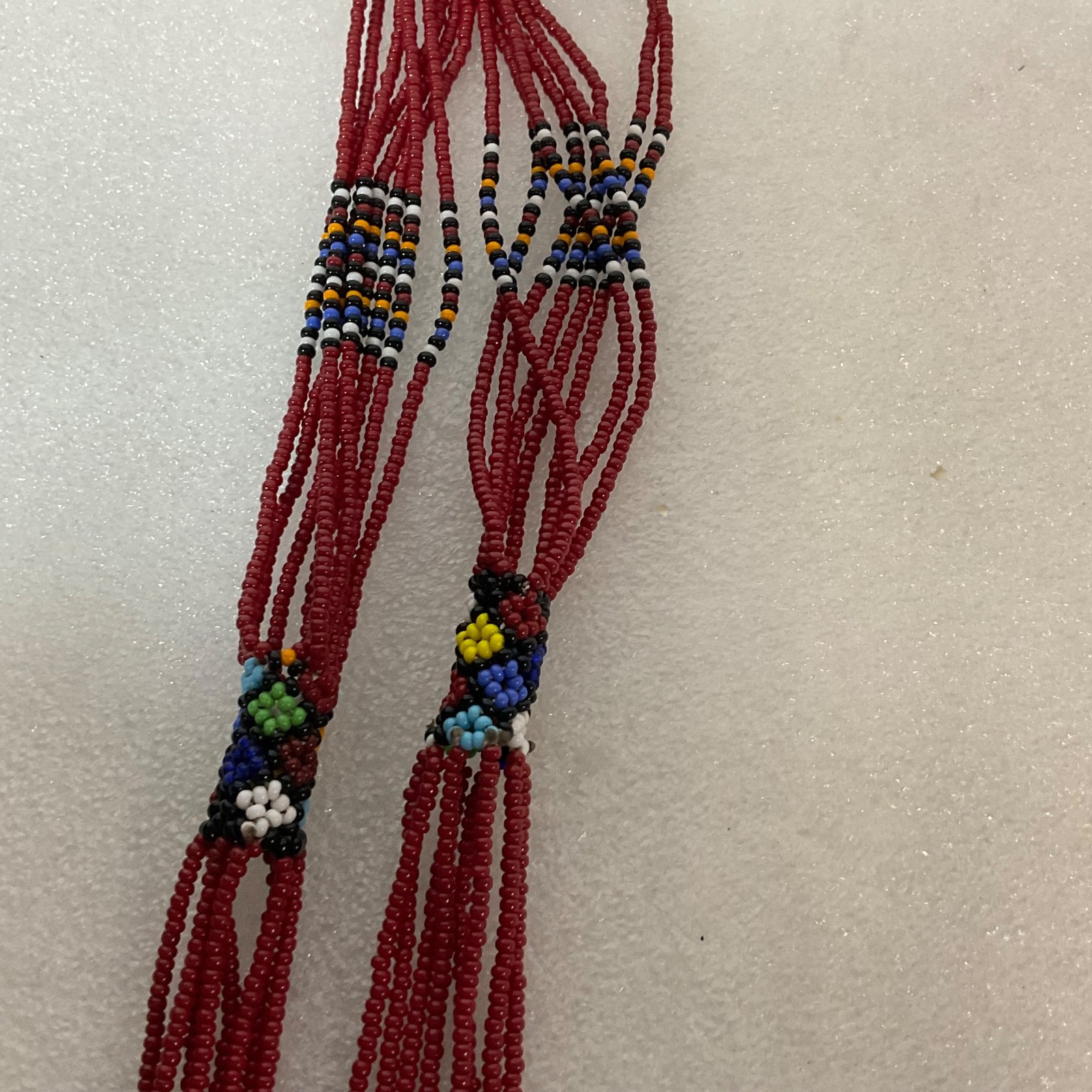 48in Multicolor Beaded Necklace Red Seed Beads Tribal Pattern Handmade Jewelry - Image 8
