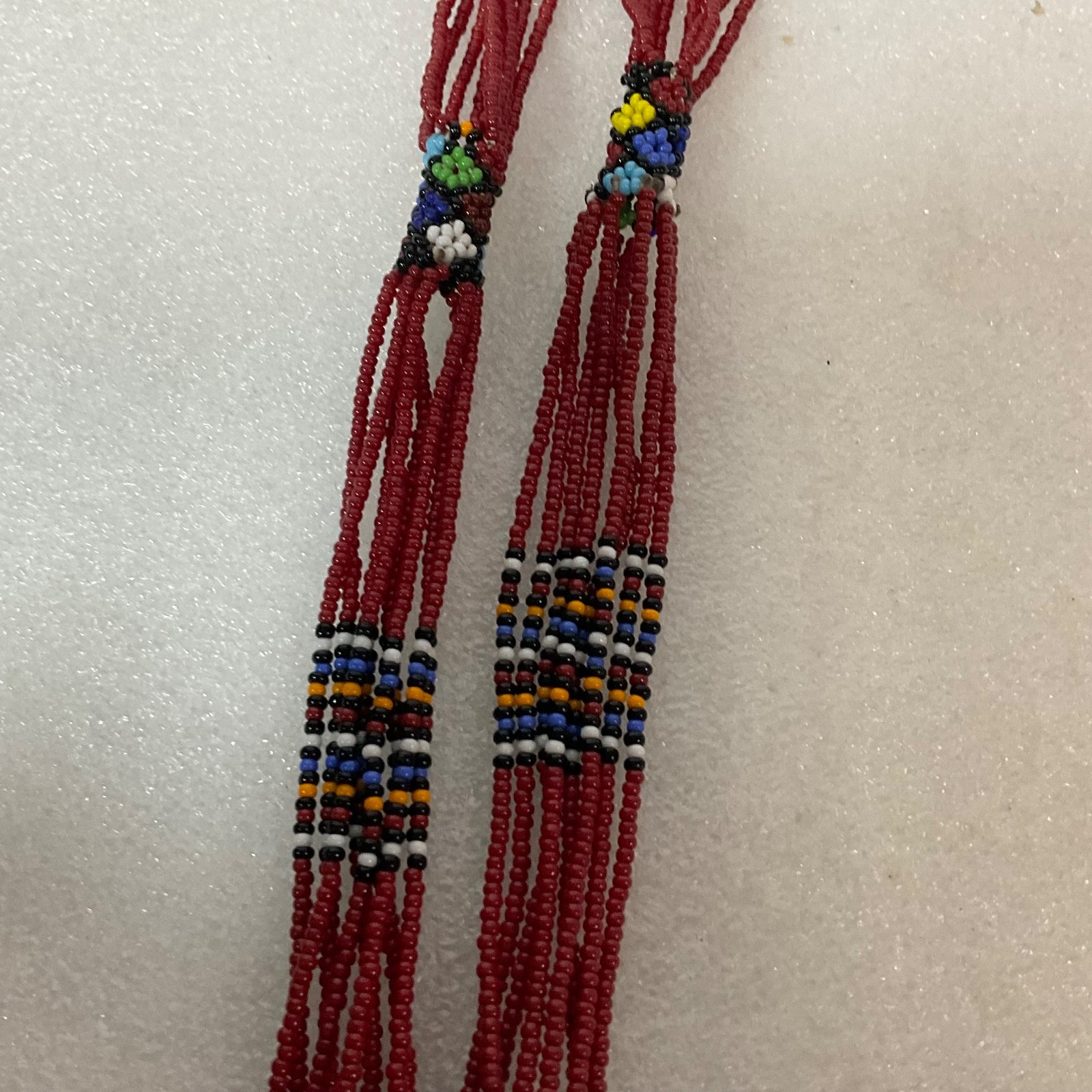 48in Multicolor Beaded Necklace Red Seed Beads Tribal Pattern Handmade Jewelry - Image 9