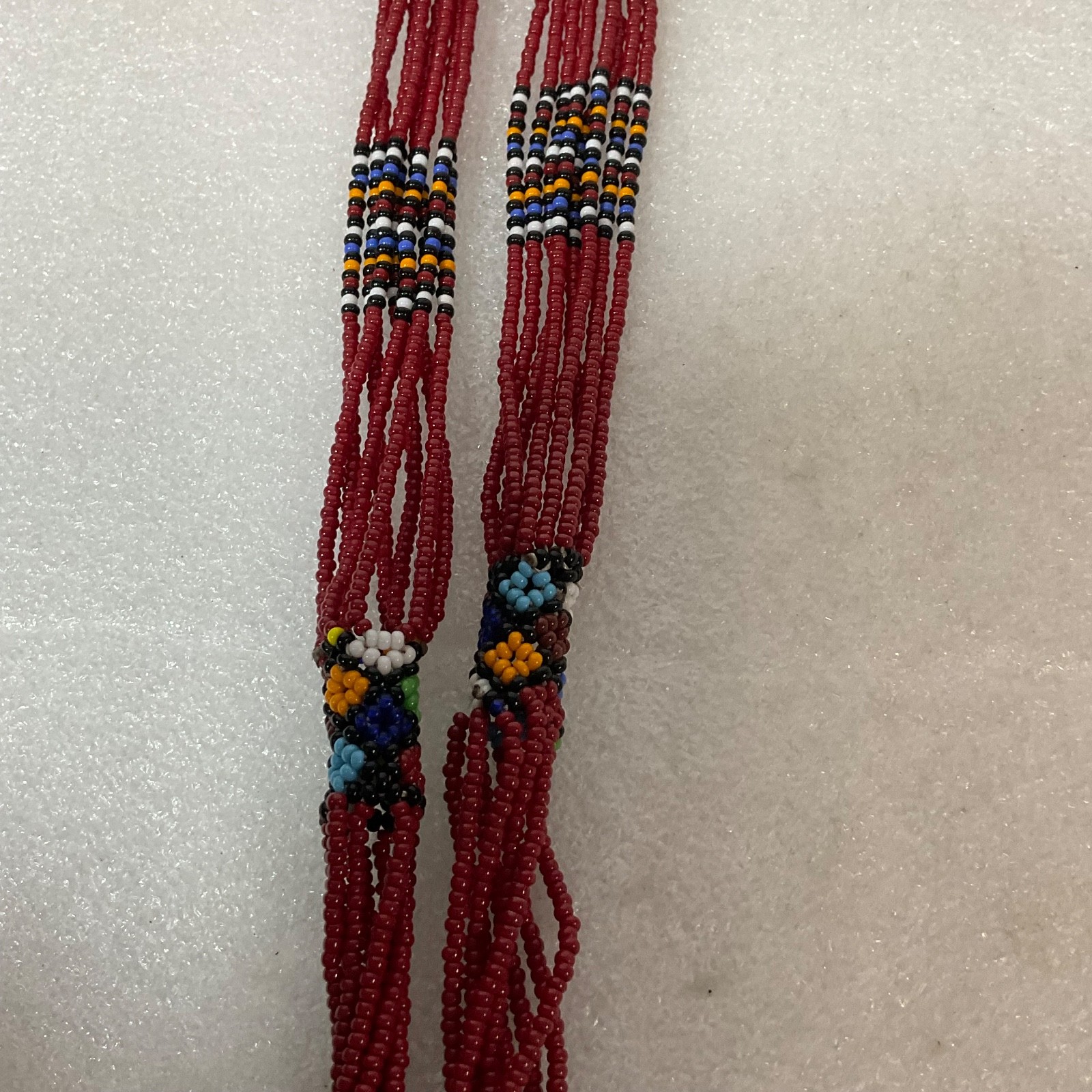 48in Multicolor Beaded Necklace Red Seed Beads Tribal Pattern Handmade Jewelry - Image 10