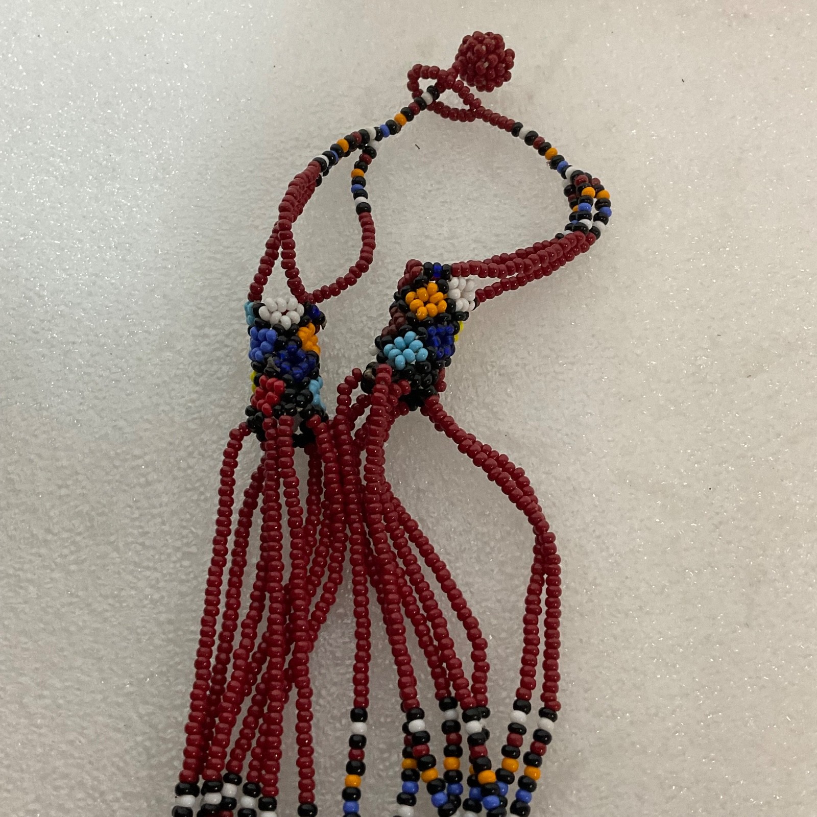 48in Multicolor Beaded Necklace Red Seed Beads Tribal Pattern Handmade Jewelry - Image 7