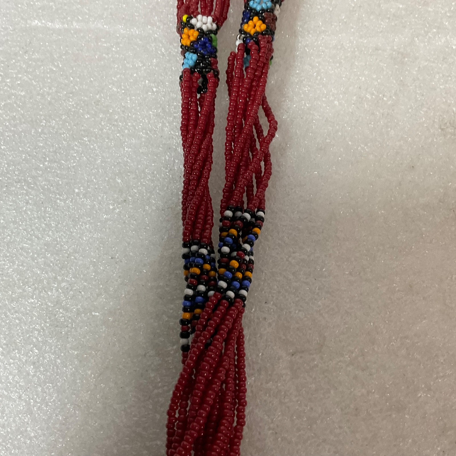 48in Multicolor Beaded Necklace Red Seed Beads Tribal Pattern Handmade Jewelry - Image 11
