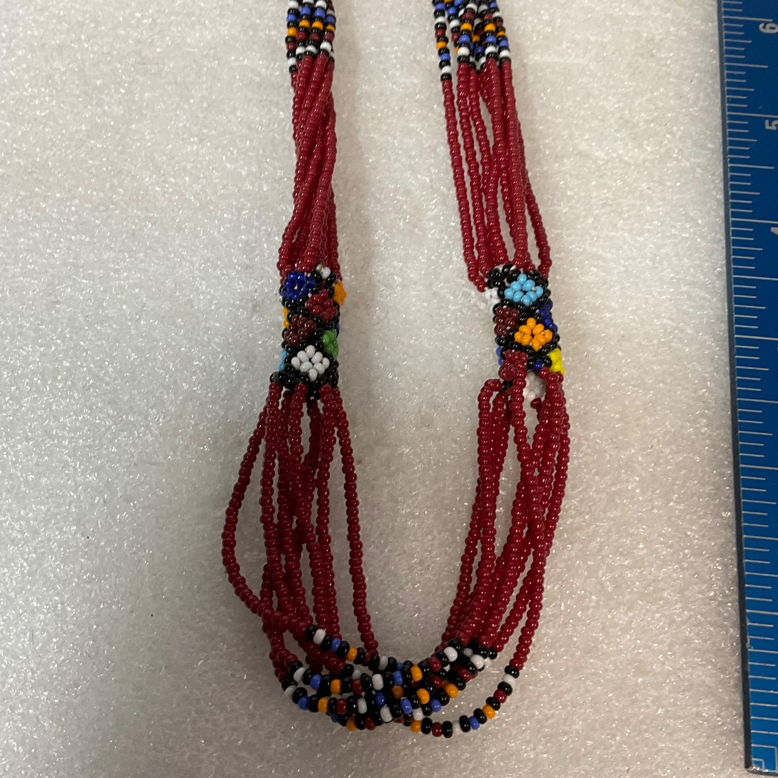 48in Multicolor Beaded Necklace Red Seed Beads Tribal Pattern Handmade Jewelry - Image 12