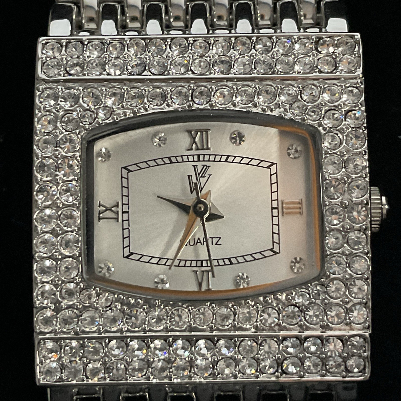 Victoria Wieck Quartz Watch Women Silver Rhinestone Japan Movt Needs Battery 7" - Image 1