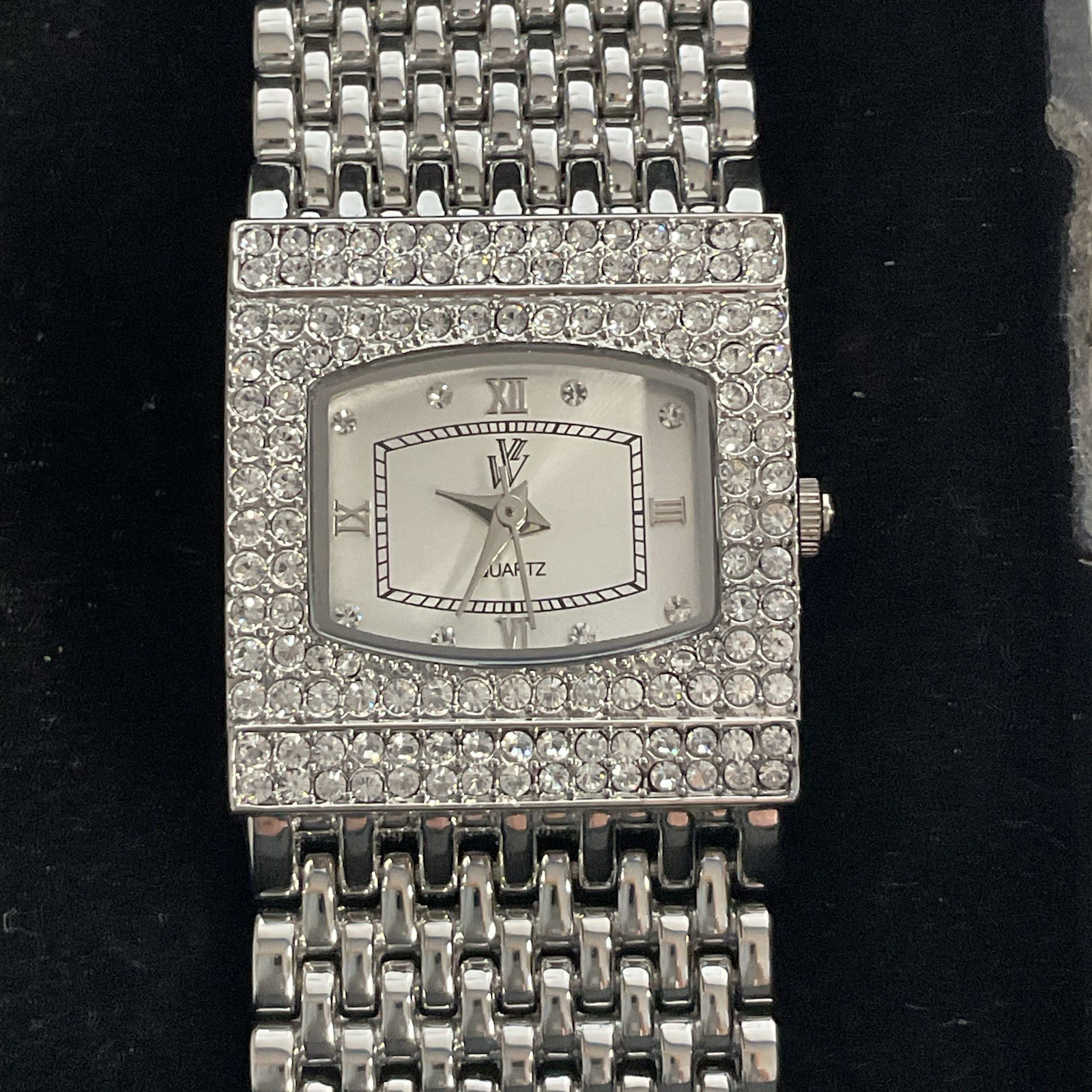 Victoria Wieck Quartz Watch Women Silver Rhinestone Japan Movt Needs Battery 7" - Image 2