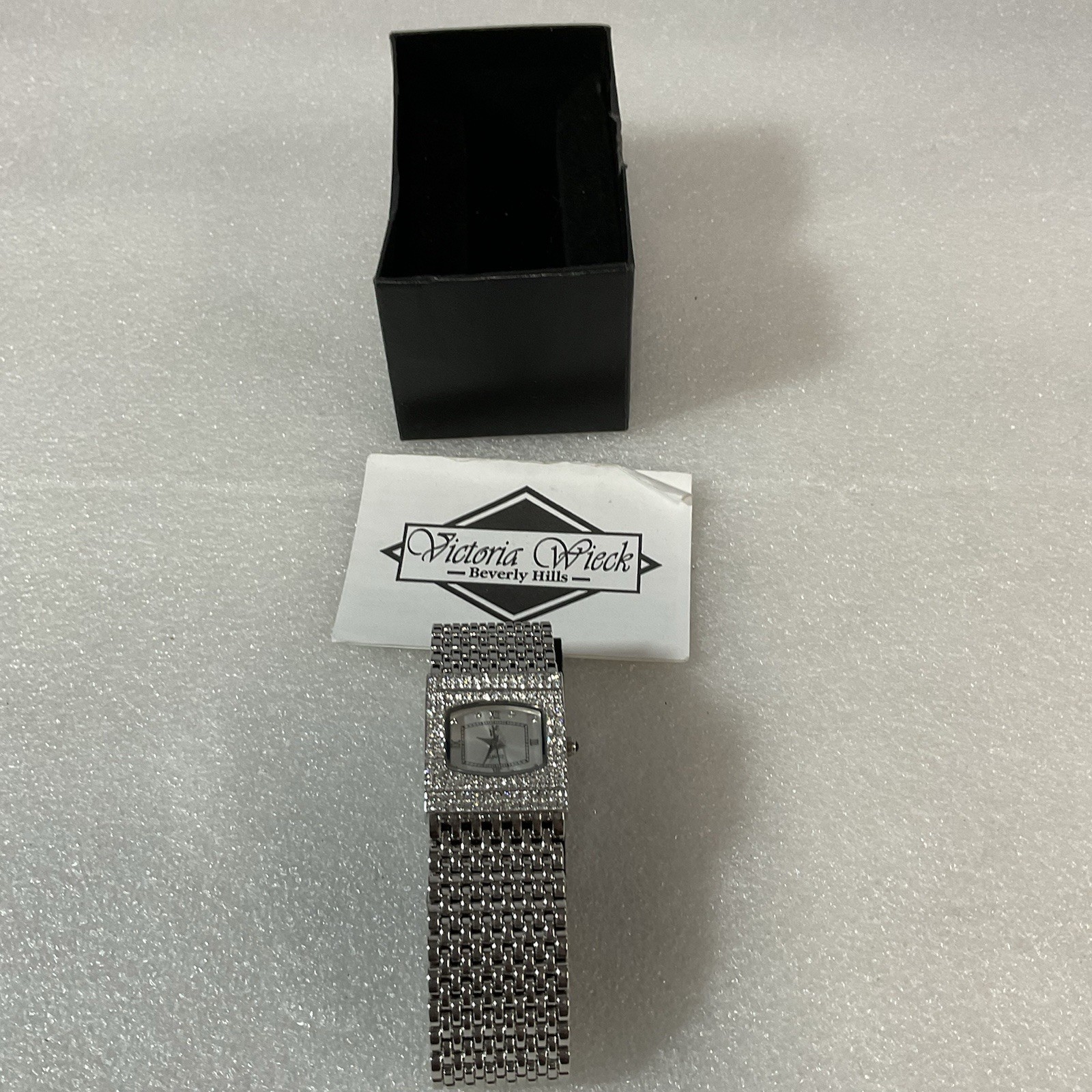 Victoria Wieck Quartz Watch Women Silver Rhinestone Japan Movt Needs Battery 7" - Image 8