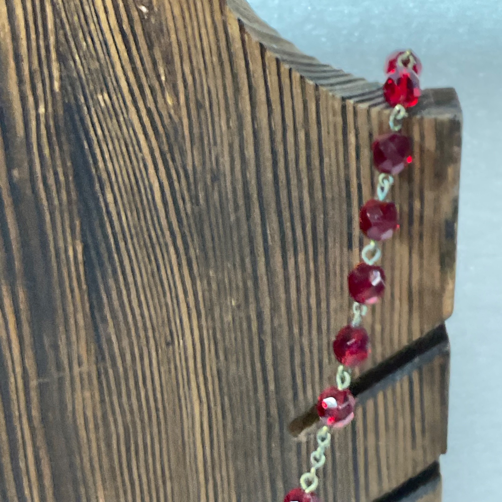 VTG Catholic Rosary Red Faceted Glass Beads Gold Tone Crucifix Cross Necklace - Image 11