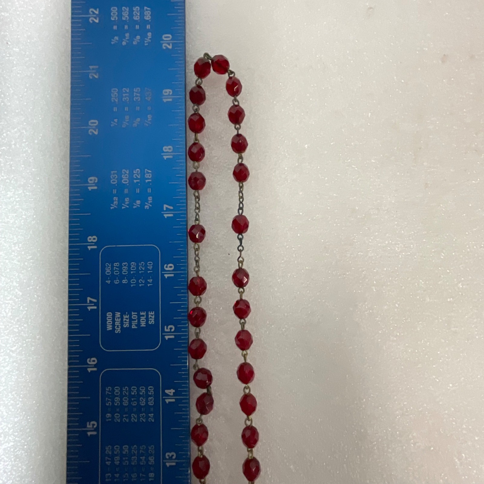 VTG Catholic Rosary Red Faceted Glass Beads Gold Tone Crucifix Cross Necklace - Image 14