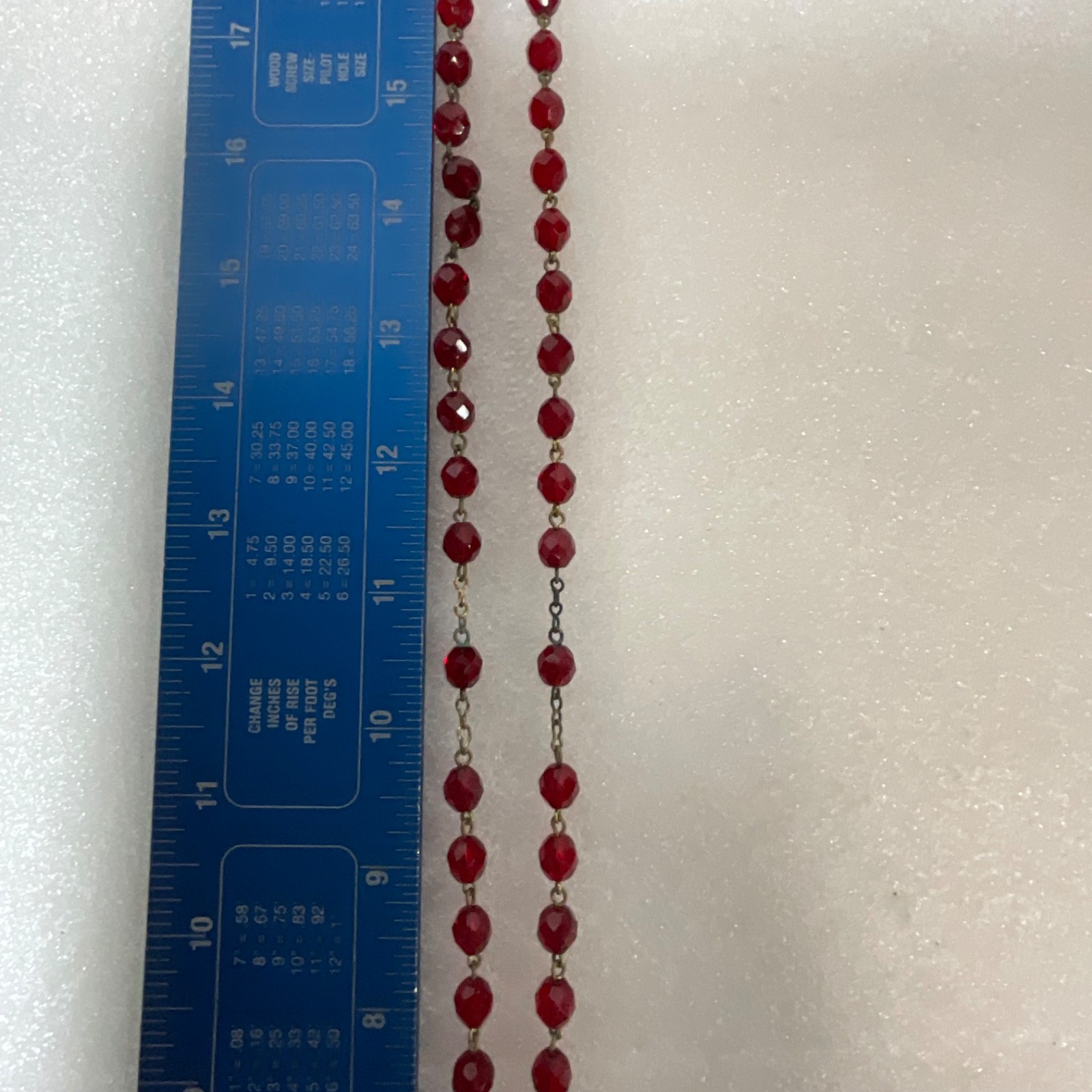 VTG Catholic Rosary Red Faceted Glass Beads Gold Tone Crucifix Cross Necklace - Image 15
