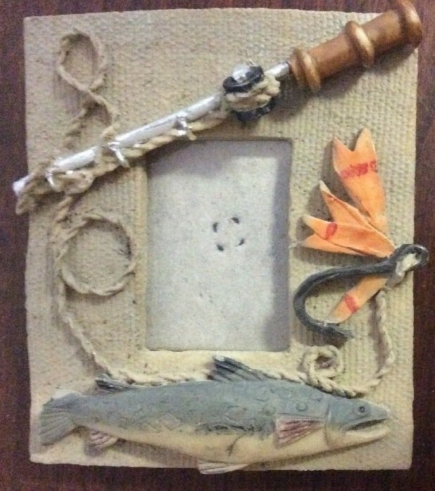 Fishing Themed Small Picture Frame 1 3/4" X 1" FoundArtShopCom - Image 1