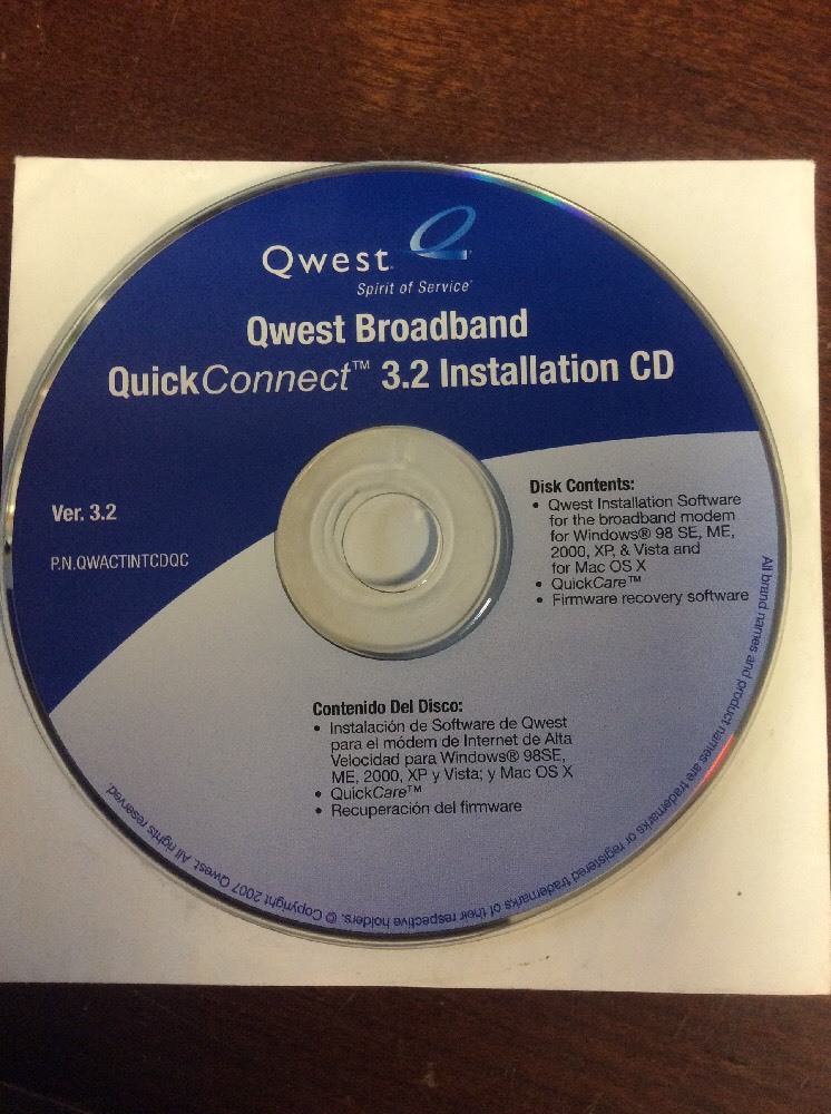 Quest Broadband Quick Connect 3.2 Installation CD Win 98SE/2000/XP/Vista/Mac OS - Image 1