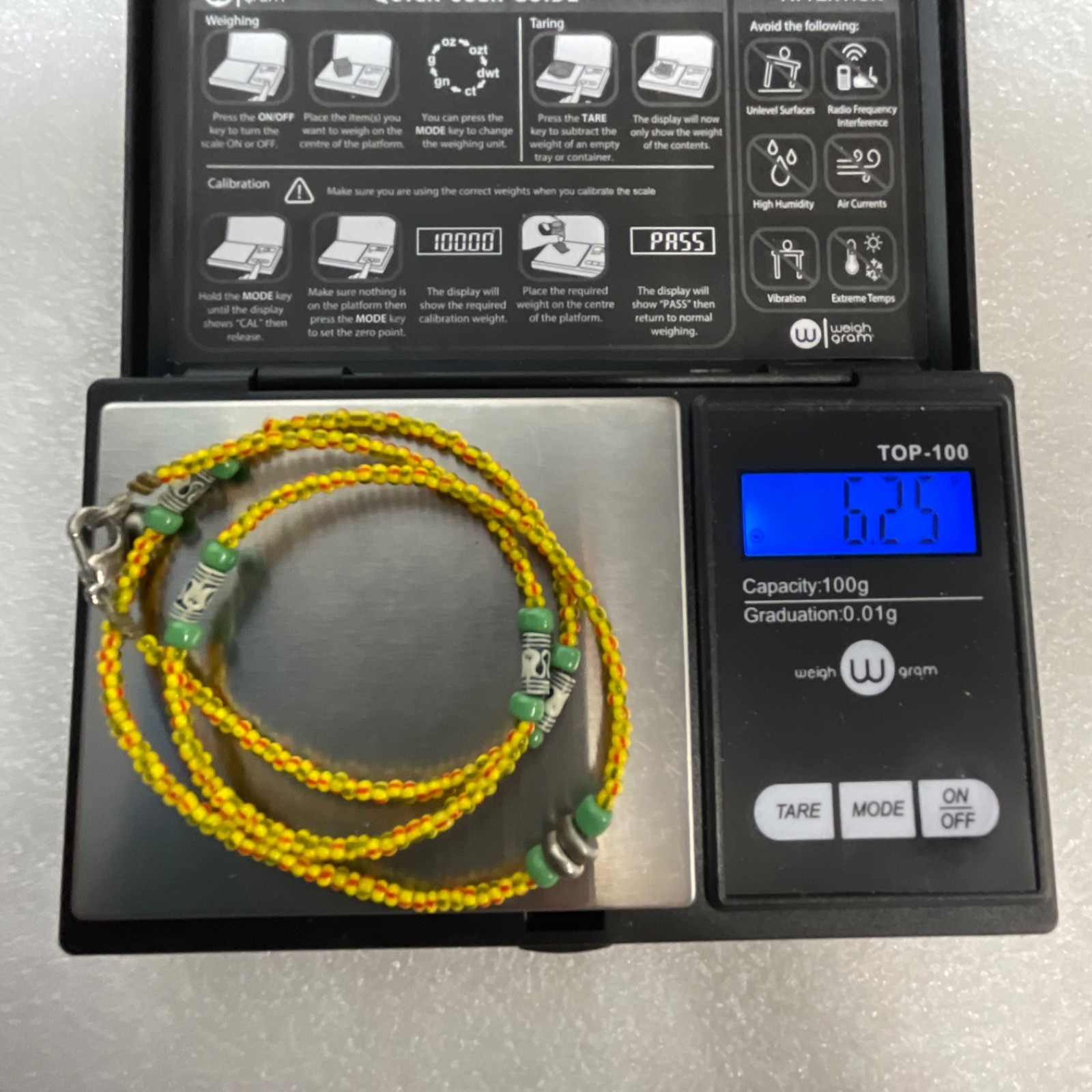 18" Yellow Glass Seed Bead Necklace Tribal Style with Green Tube Beads Boho - Image 5