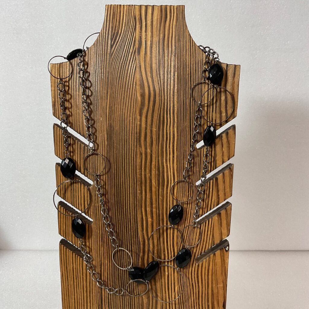 48in Gunmetal Chain Necklace Black Faceted Beads Modern Long Layered Jewelry - Image 1