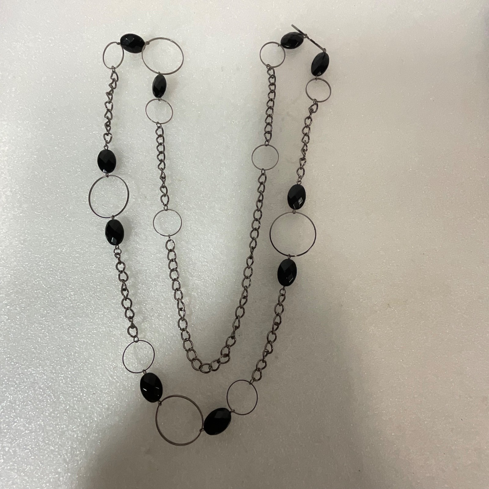 48in Gunmetal Chain Necklace Black Faceted Beads Modern Long Layered Jewelry - Image 5