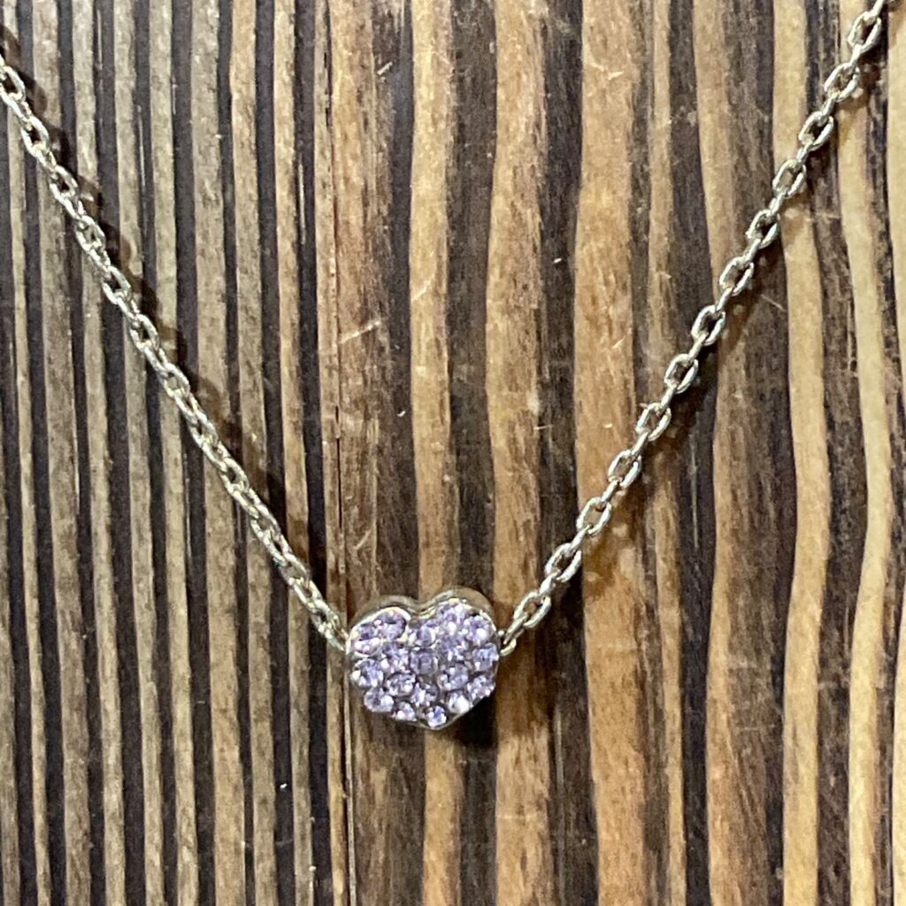 16" Gold Tone Chain Necklace Pink Rhinestone Heart Pendant Adjustable Dainty - Image 1