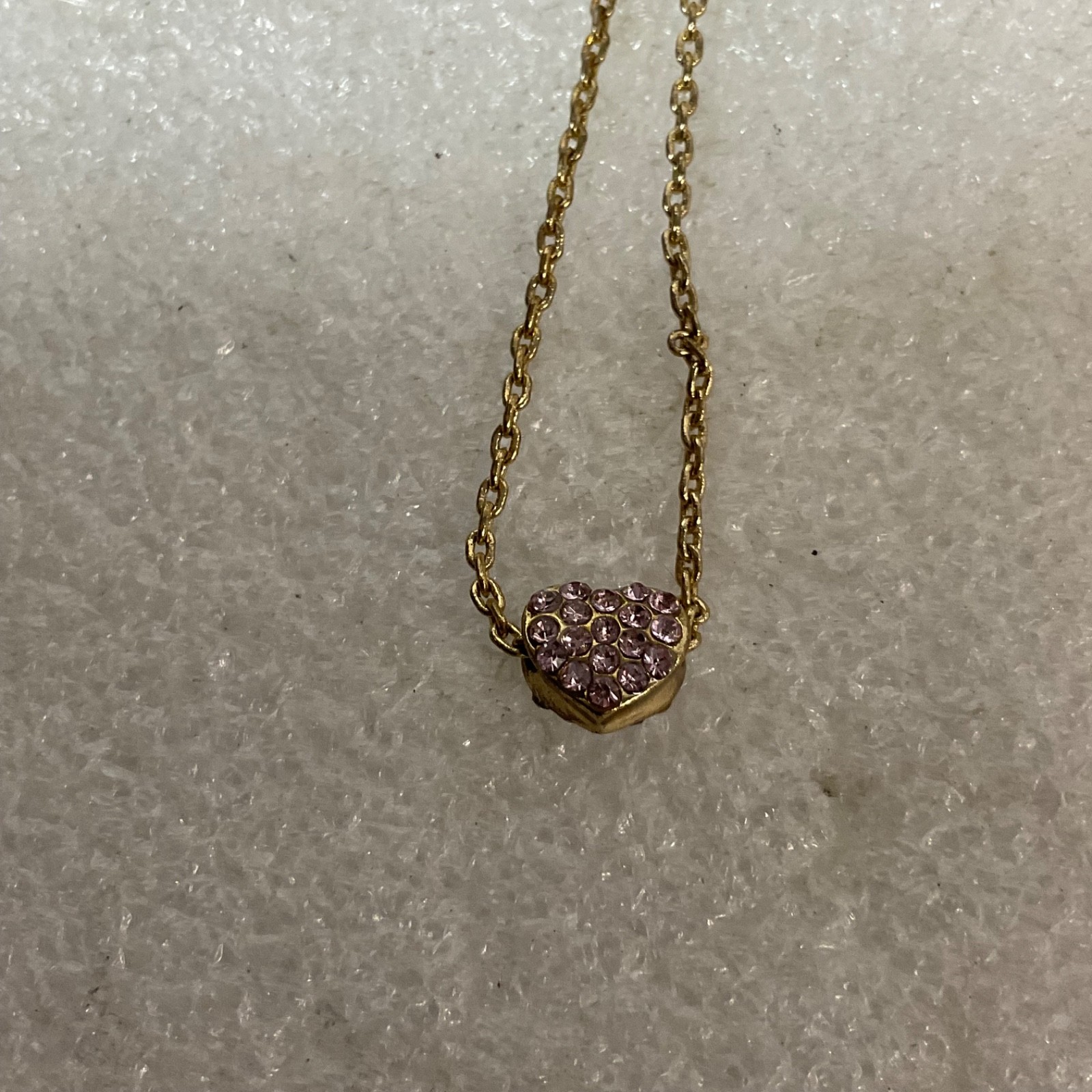 16" Gold Tone Chain Necklace Pink Rhinestone Heart Pendant Adjustable Dainty - Image 8