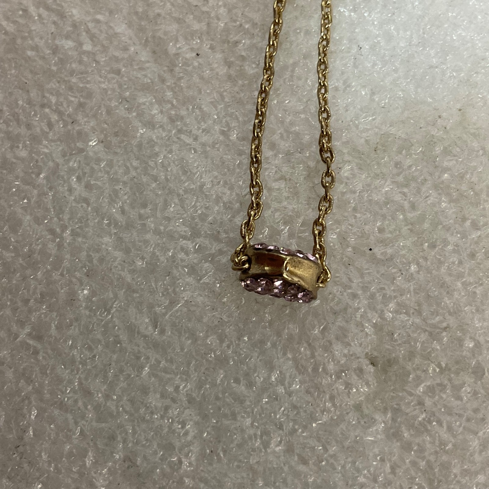 16" Gold Tone Chain Necklace Pink Rhinestone Heart Pendant Adjustable Dainty - Image 9