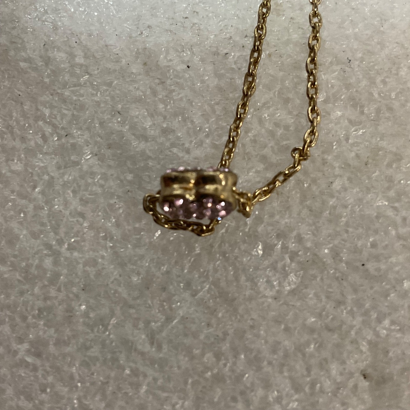 16" Gold Tone Chain Necklace Pink Rhinestone Heart Pendant Adjustable Dainty - Image 10