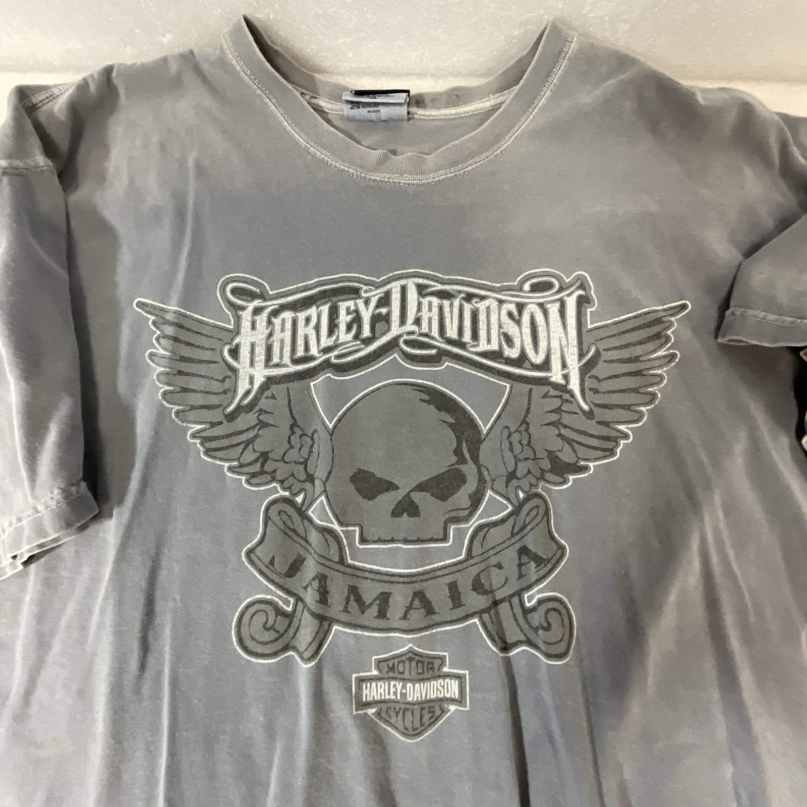 Harley-Davidson Jamaica T-Shirt XL Gray Skull Wings Biker Tee Comfort Colors - Image 2