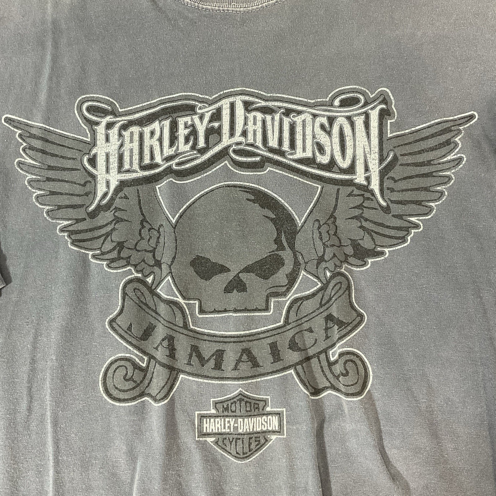 Harley-Davidson Jamaica T-Shirt XL Gray Skull Wings Biker Tee Comfort Colors - Image 7