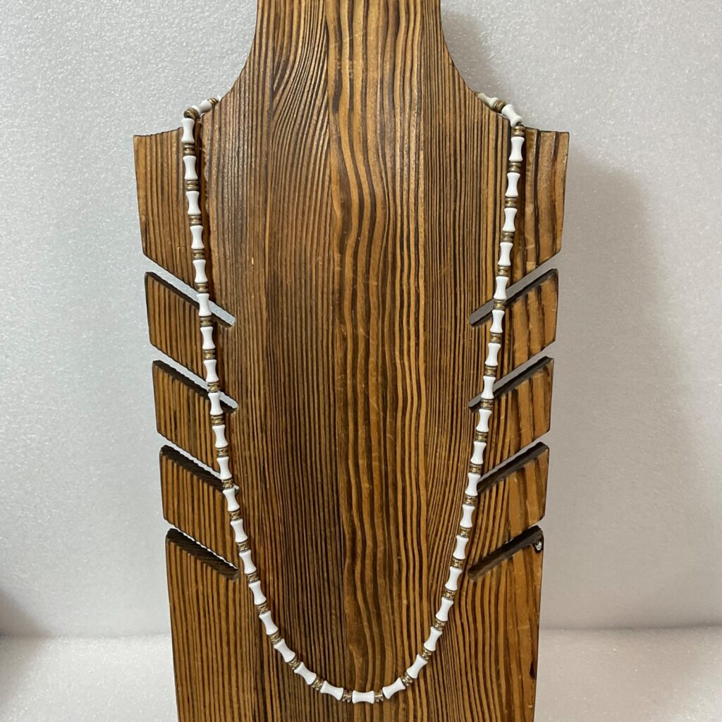 Vintage Monet 24" White Lucite Bead Necklace Gold Tone Accents Signed Jewelry - Image 1
