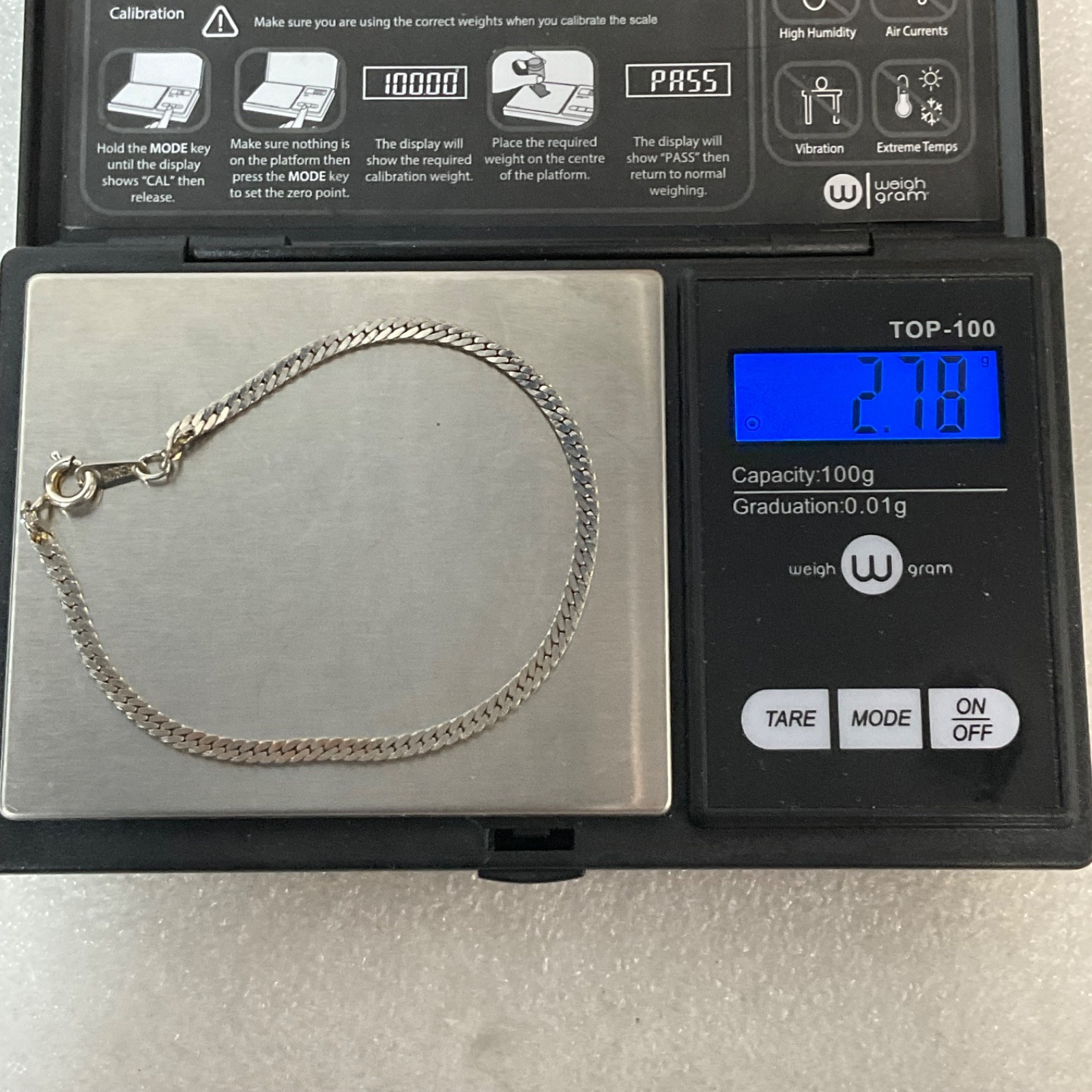 Vintage 7" Silver Tone Herringbone Bracelet Flat Chain Korea Marked 2.7g - Image 5