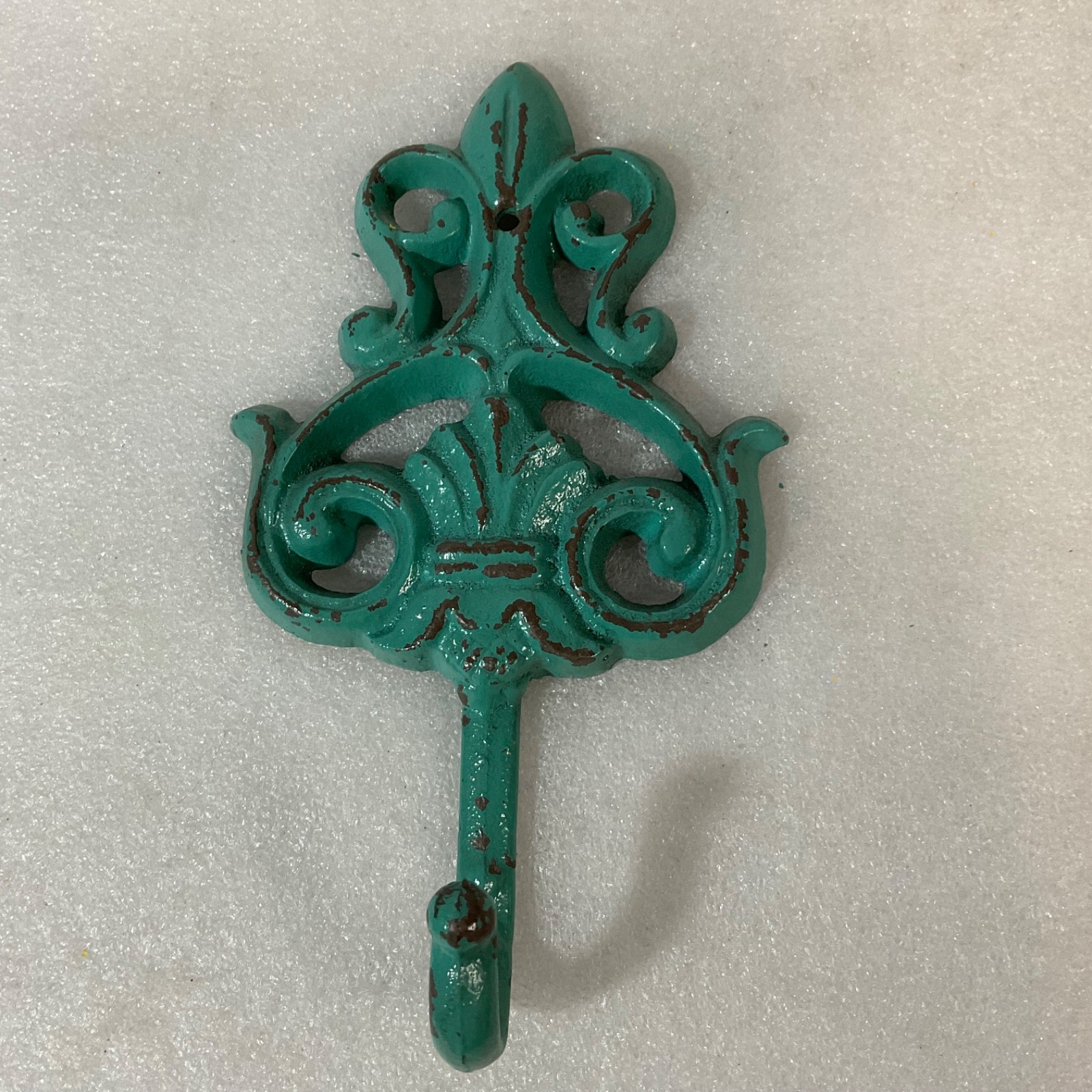 Turquoise Cast Iron Fleur De Lis Wall Hook 7.5in Decorative Coat Hook - Image 2