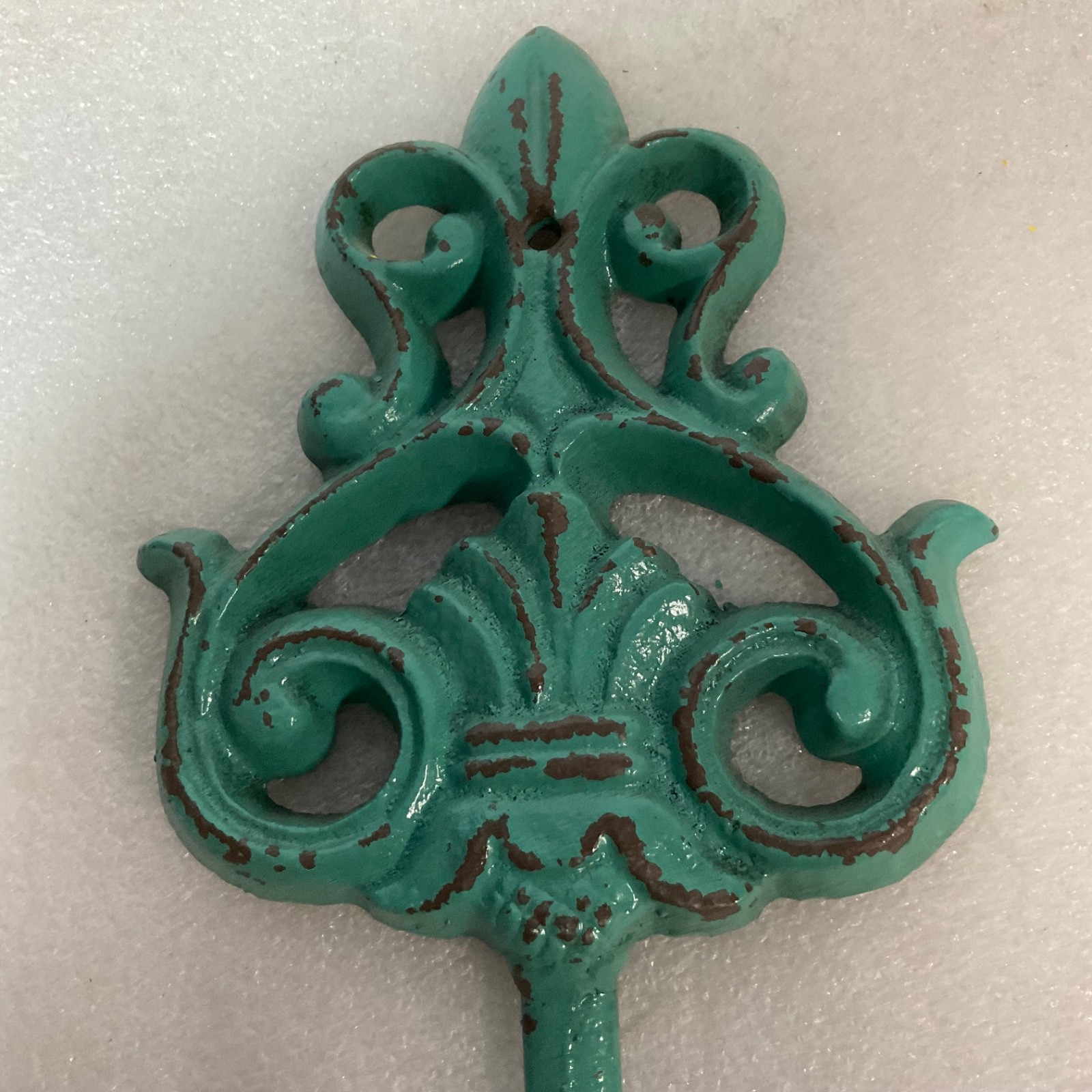 Turquoise Cast Iron Fleur De Lis Wall Hook 7.5in Decorative Coat Hook - Image 5