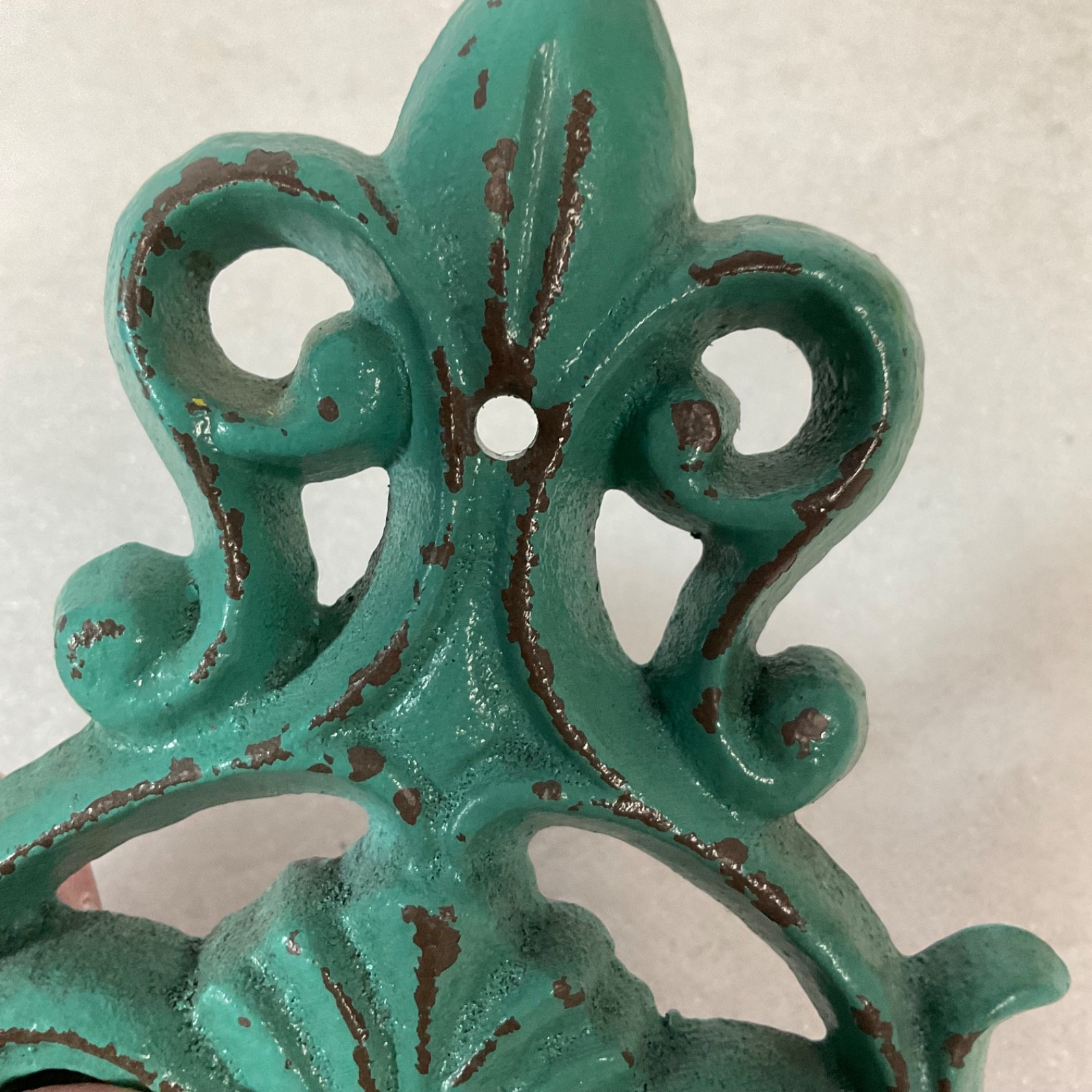 Turquoise Cast Iron Fleur De Lis Wall Hook 7.5in Decorative Coat Hook - Image 6