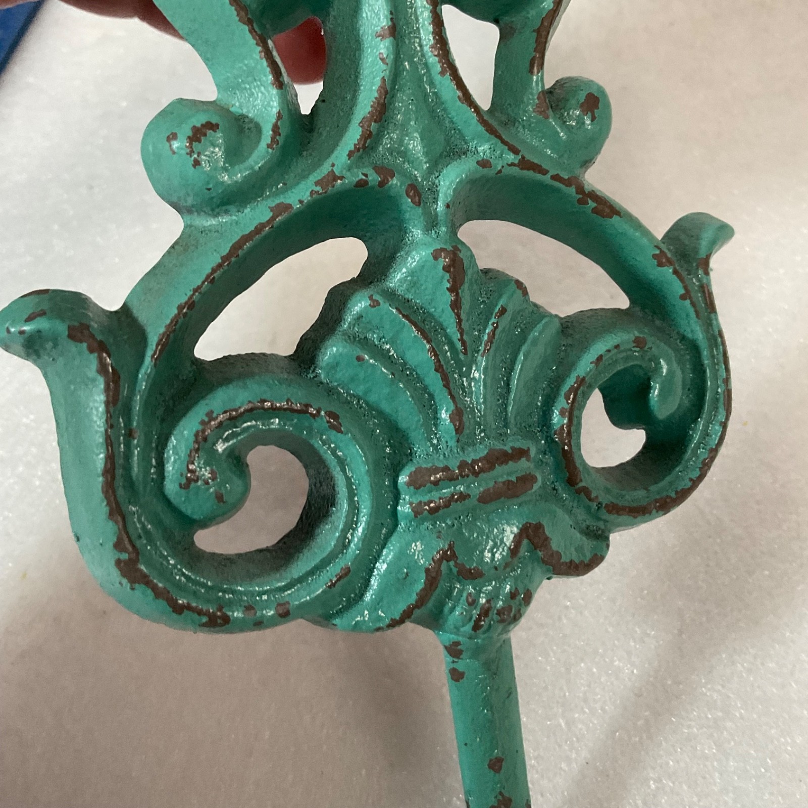 Turquoise Cast Iron Fleur De Lis Wall Hook 7.5in Decorative Coat Hook - Image 7
