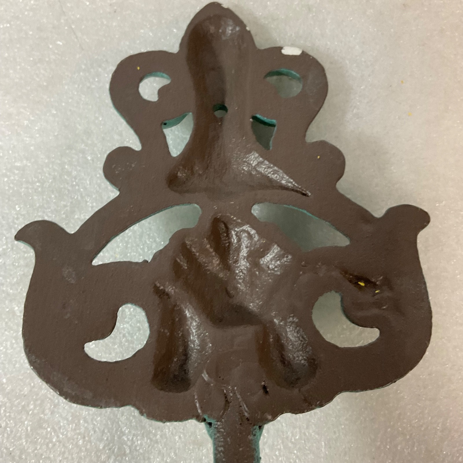 Turquoise Cast Iron Fleur De Lis Wall Hook 7.5in Decorative Coat Hook - Image 11