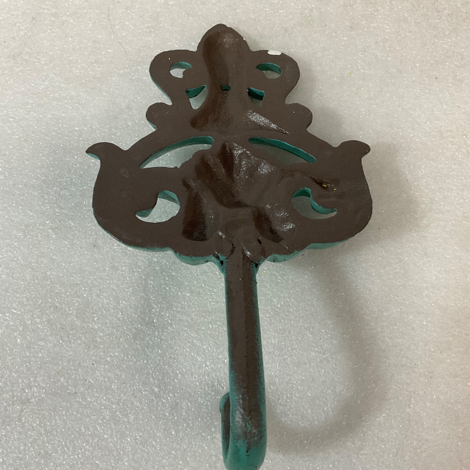 Turquoise Cast Iron Fleur De Lis Wall Hook 7.5in Decorative Coat Hook - Image 10