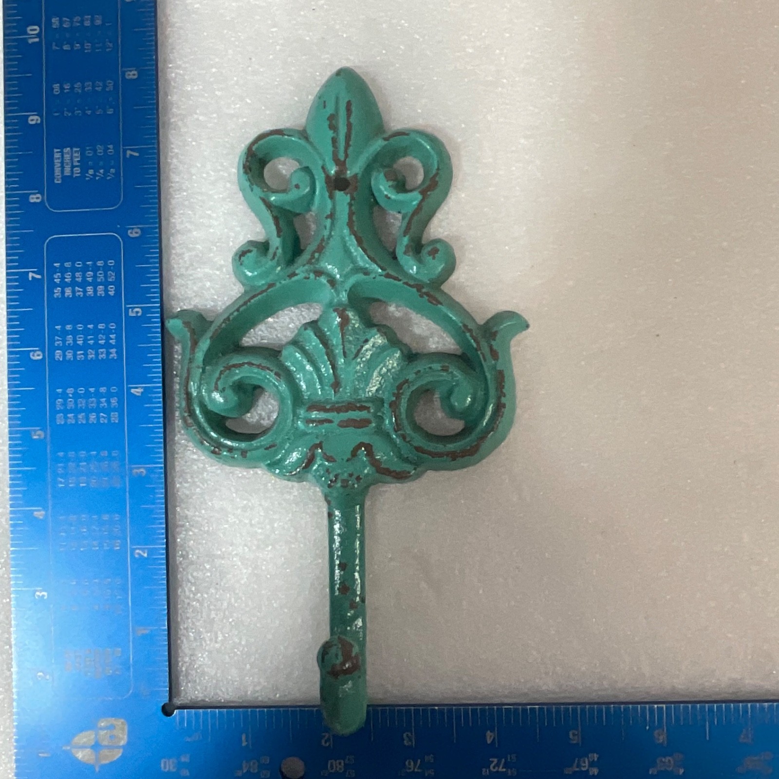 Turquoise Cast Iron Fleur De Lis Wall Hook 7.5in Decorative Coat Hook - Image 12